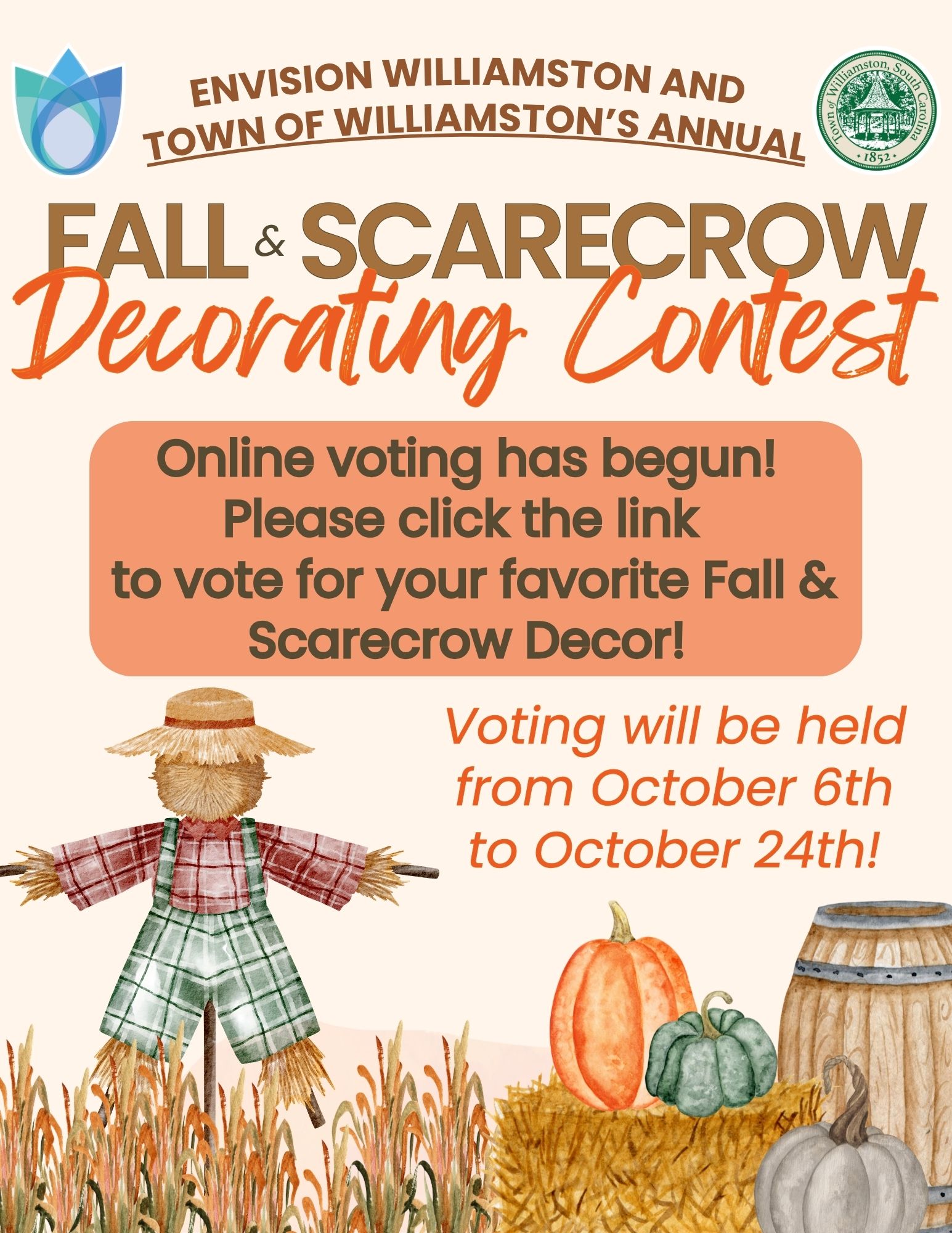 Voting is now open! 🍂 Click the... - Town of Williamston, SC | Facebook