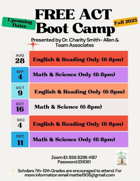 Forrest - 📢 FREE ACT Boot Camp – Fall 2025 📢 Students in 7th–12th grade ...