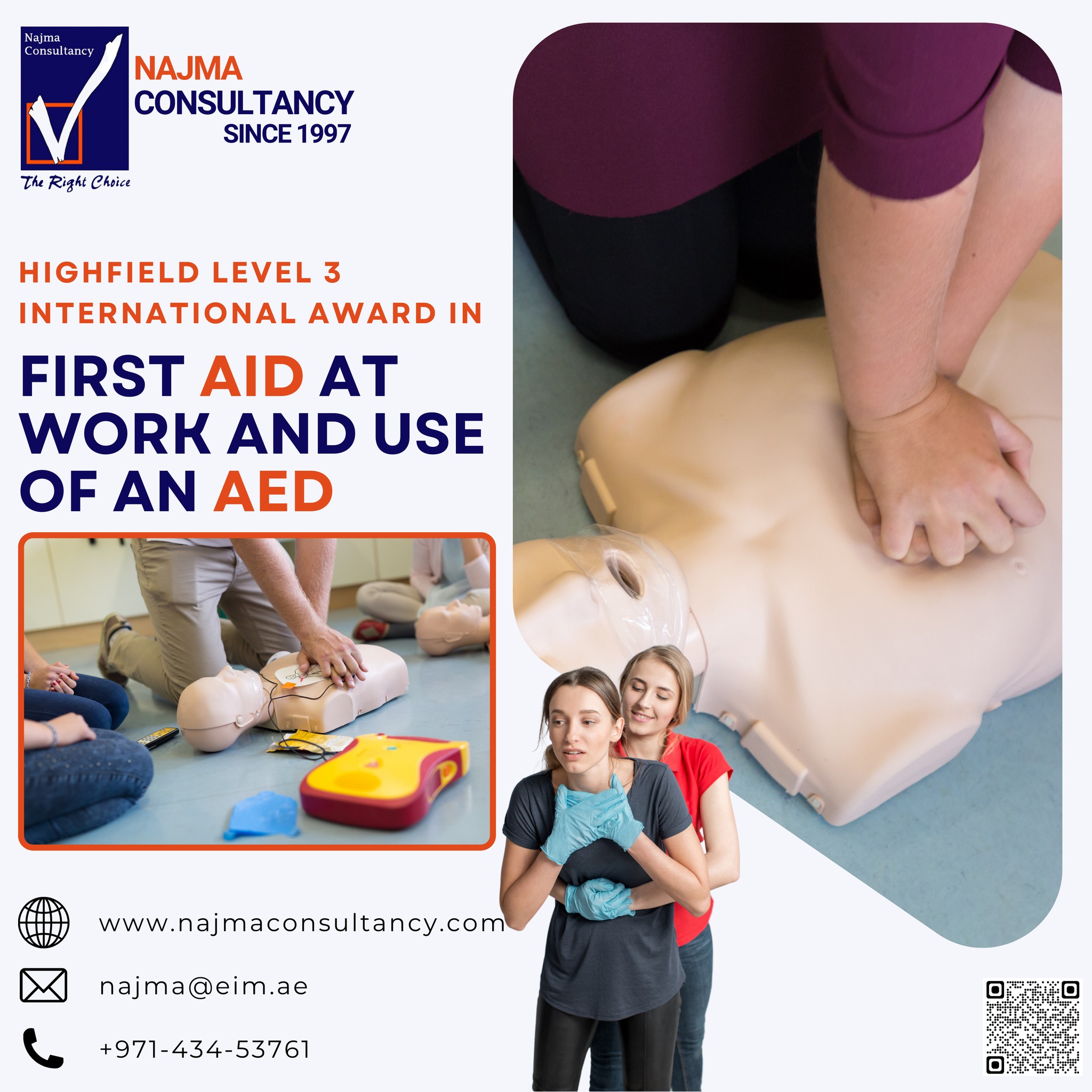 Najma - First Aid at Work and Use of an AED 🚑 ️ Be prepared to save a ...