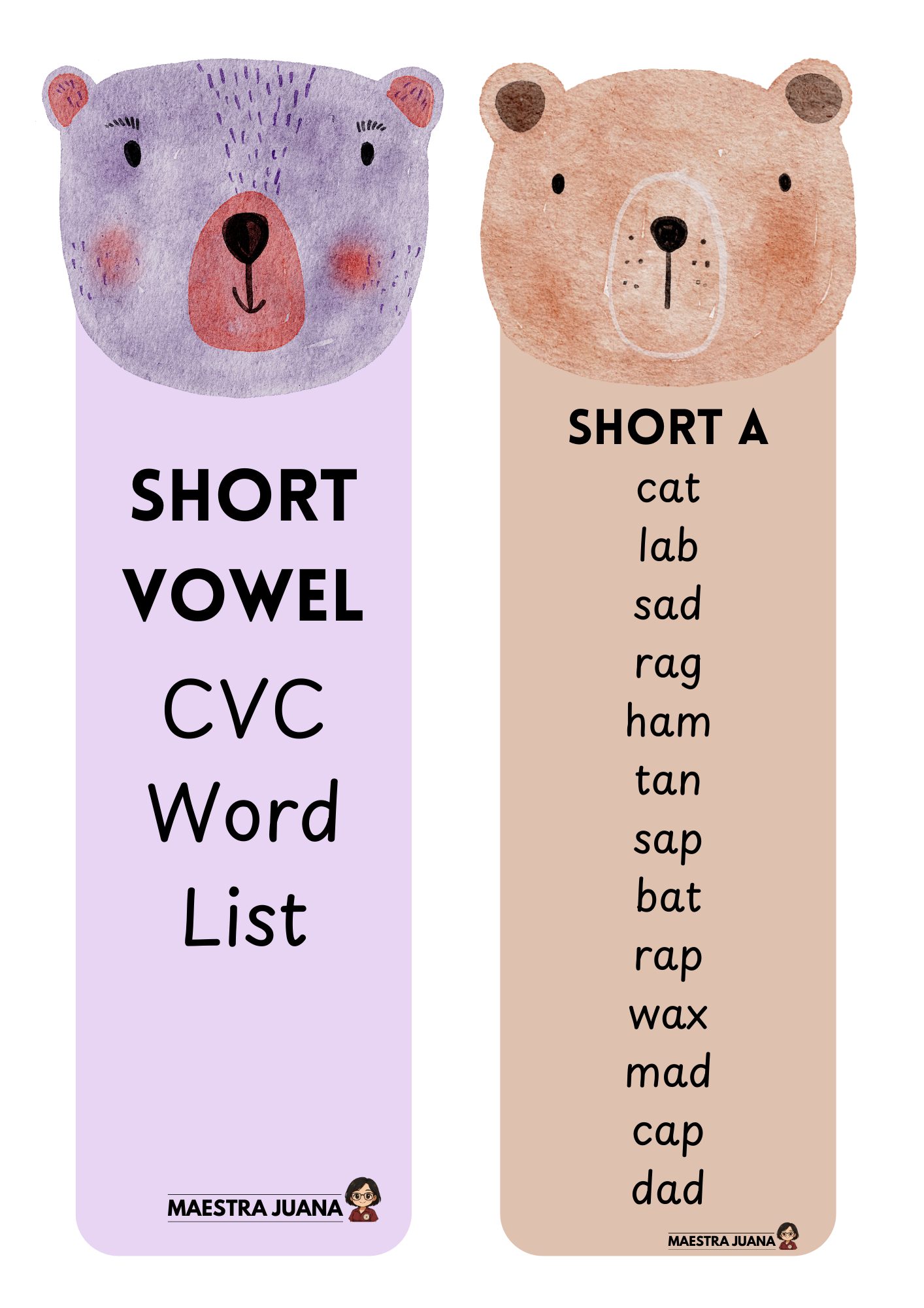 Maestra Juana - CVC Short Vowel Word List | Facebook