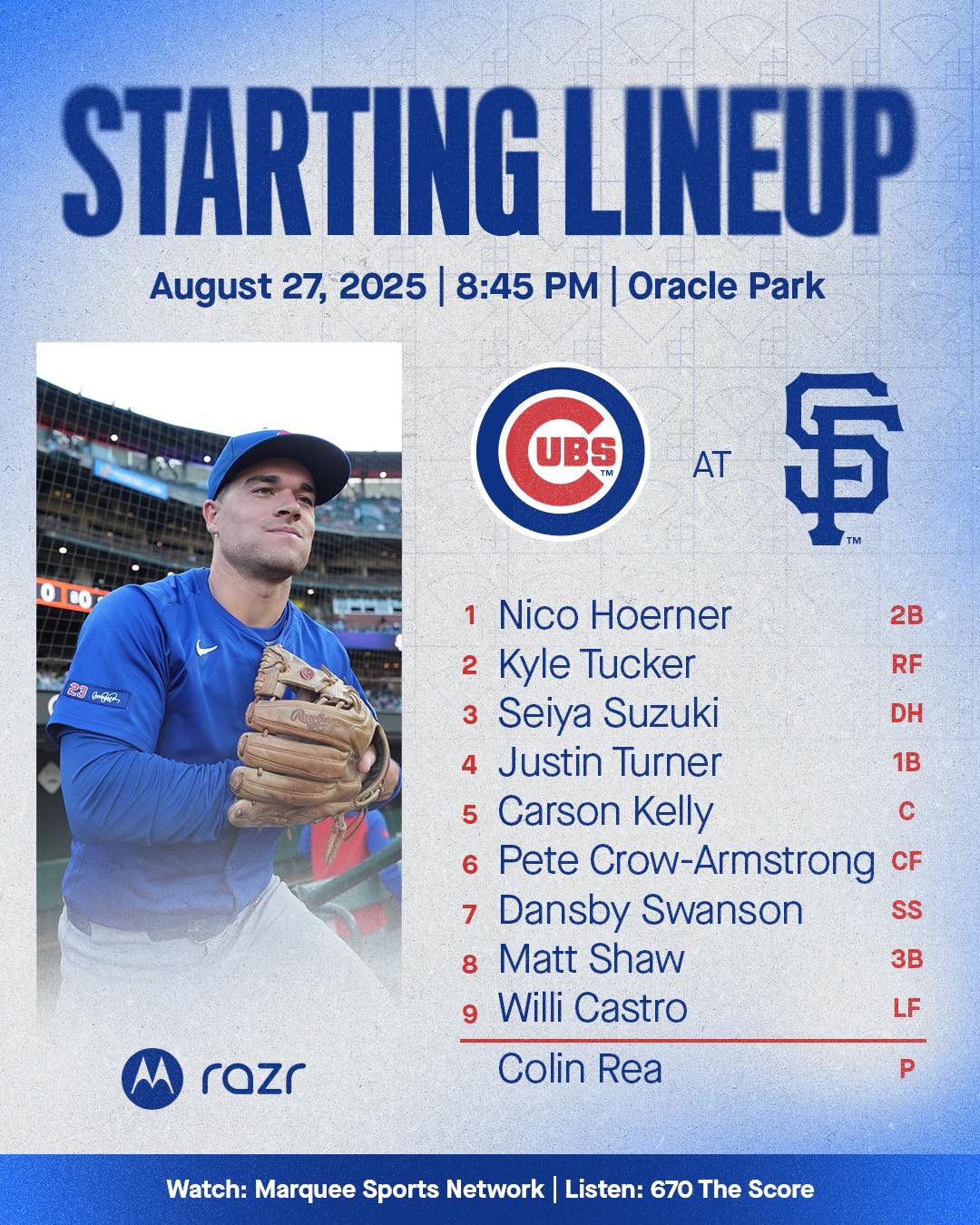Chicago - Night two in SF. Watch tonight's game on the Marquee Sports ...