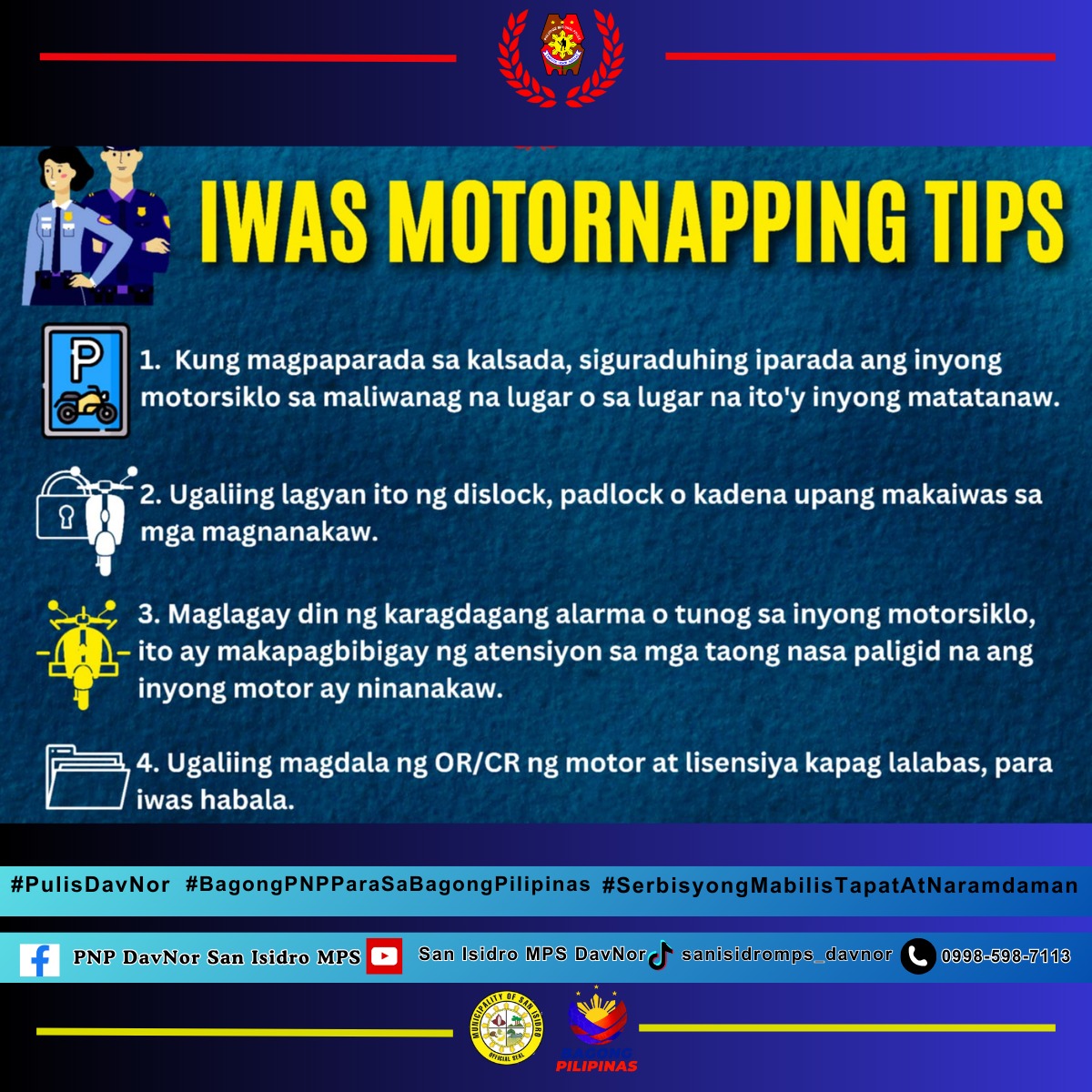 PNP - SAFETY TIPS on ANTI-MOTORNAPPING AWARENESS!! “Bagong PNP para sa ...
