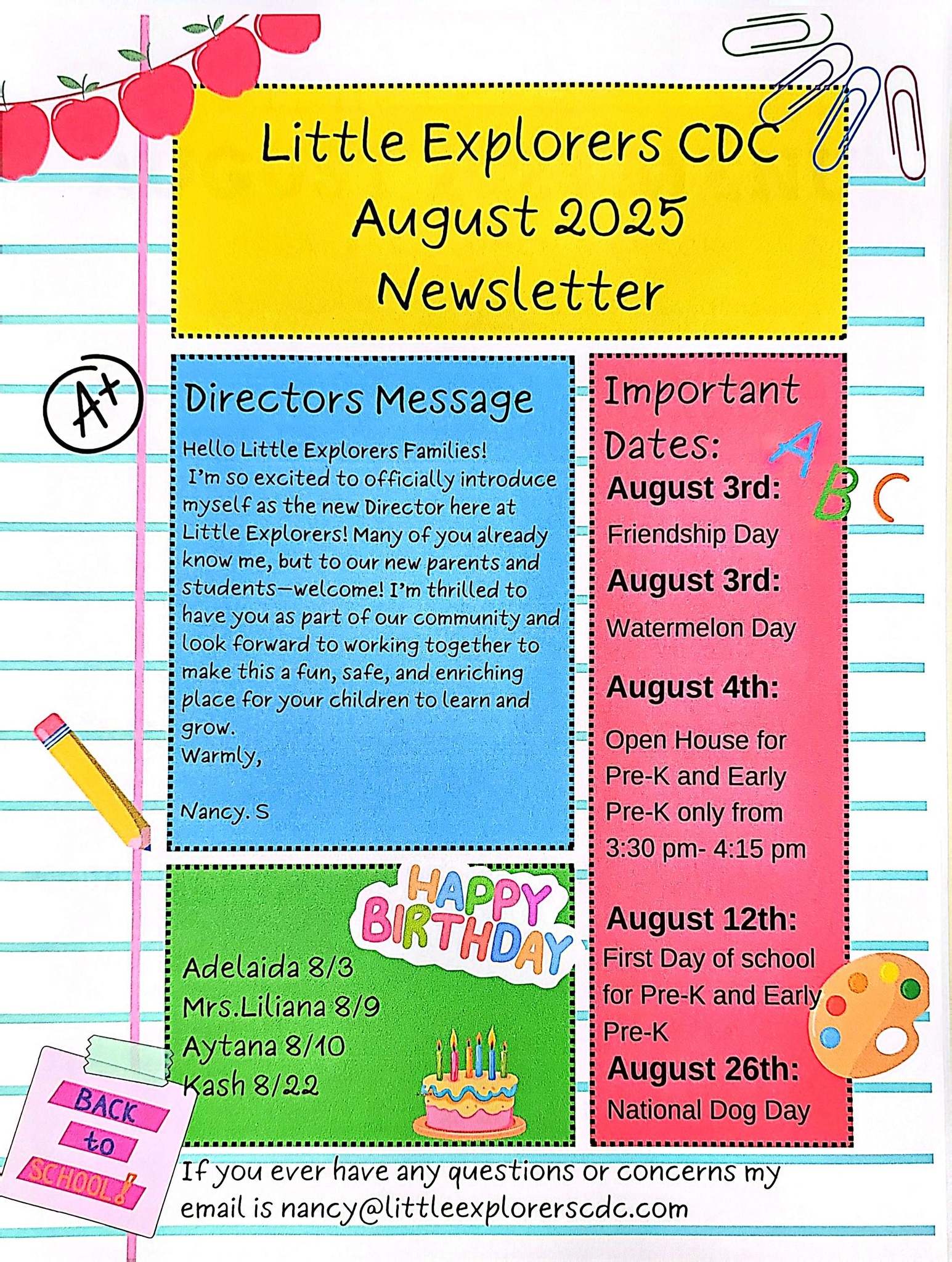 Little - August 2025 Newsletter Welcome back to school!! We are excited ...