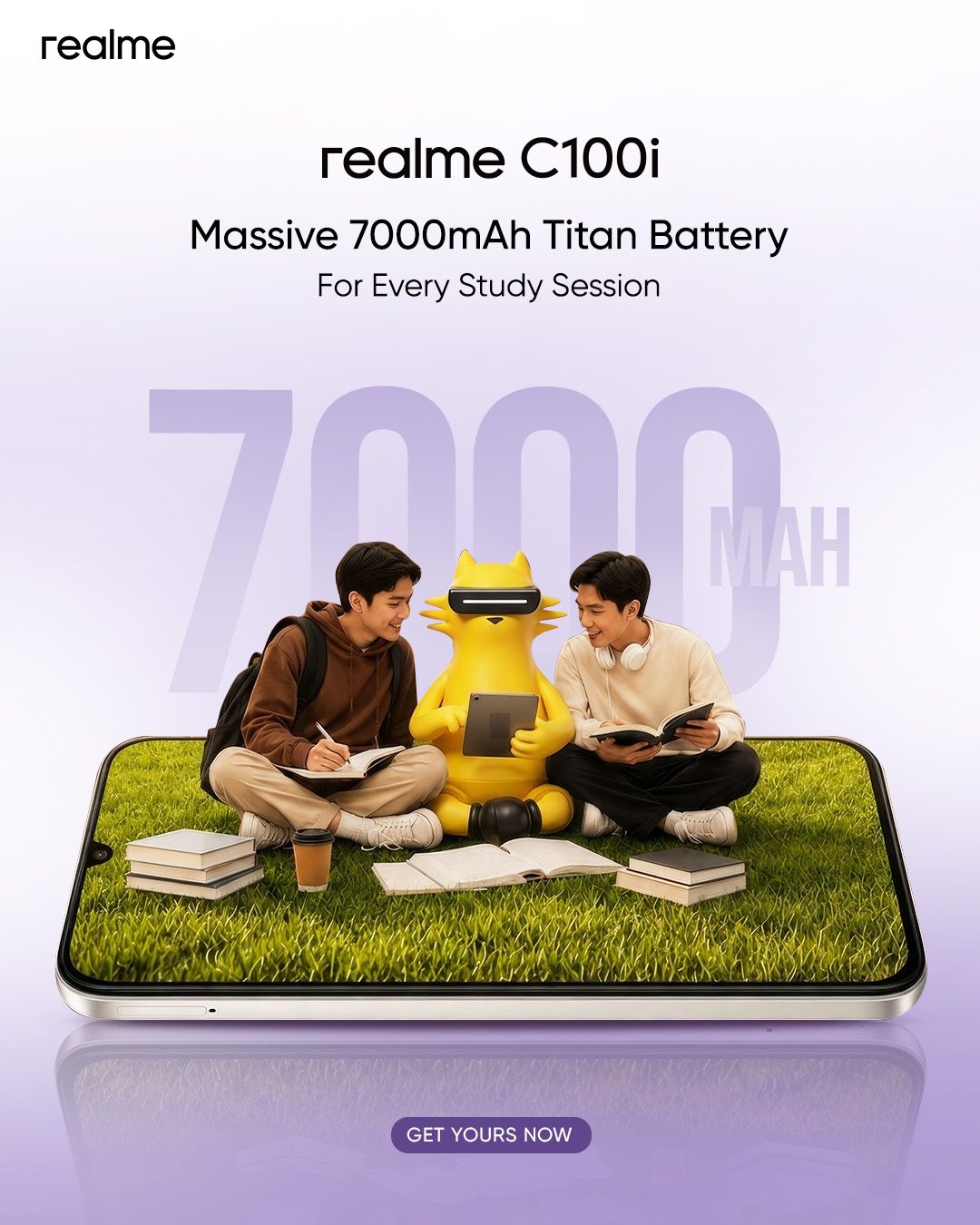 Less charging. More learning. 📚 The realme C100i is built with a