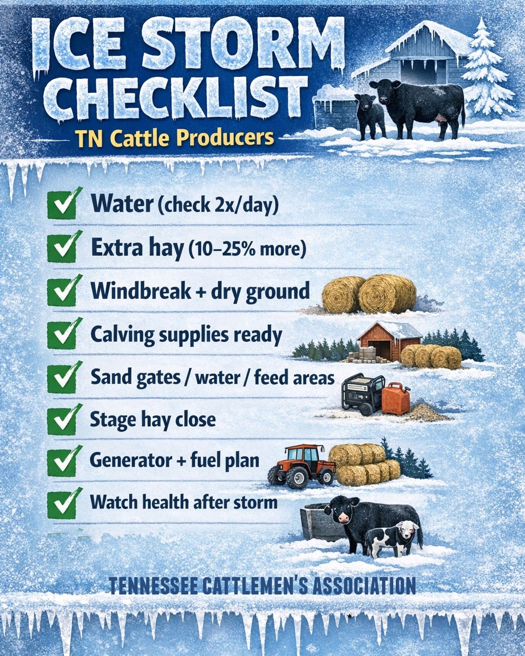 Tennessee - 🧊 ICE STORM CHECKLIST FOR CATTLE PRODUCERS... Save this ...