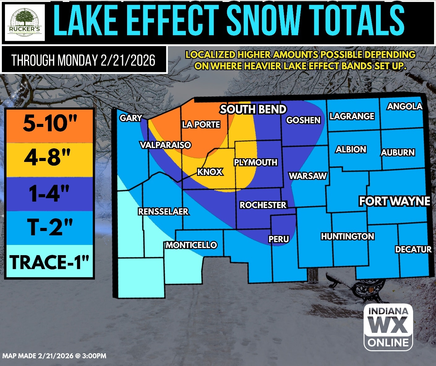 ⚠️ Lake effect totals through... - Indiana Weather Online | Facebook