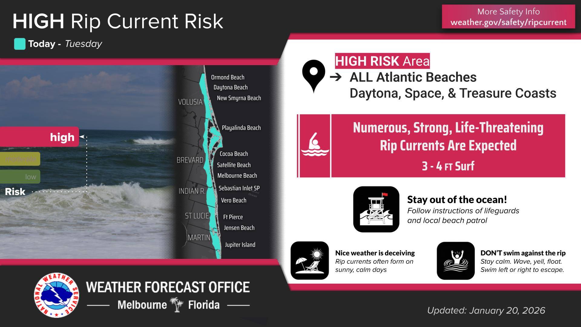 US - Jan 20 | A high risk of life-threatening rip currents now exists ...