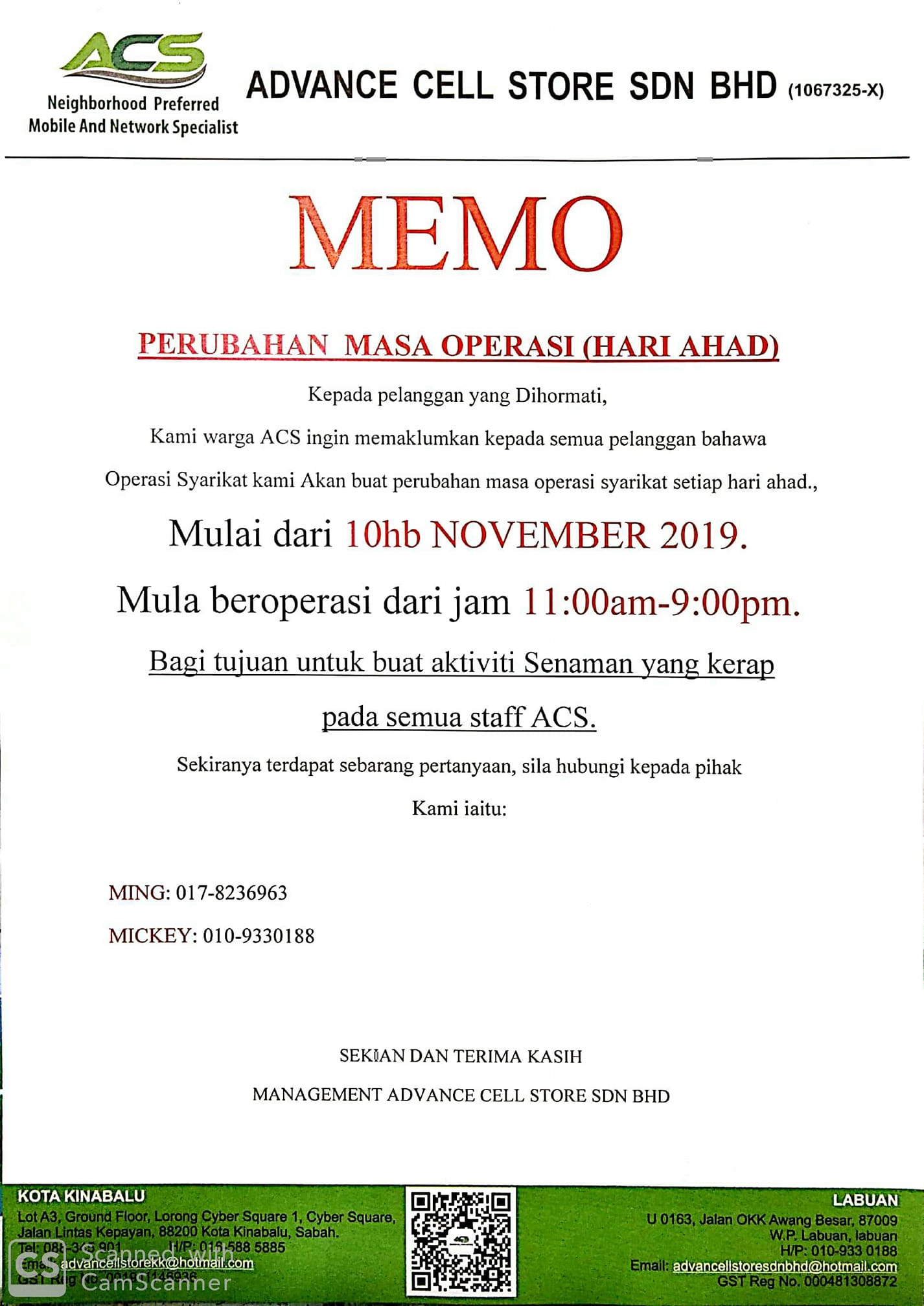Selamat tengah Hari 😊 Kepada semua... - ACS - Labuan Branch