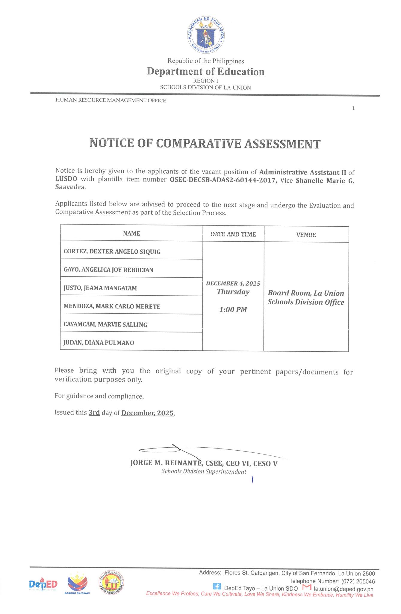 NOTICE OF COMPARATIVE... - DepEd Tayo - La Union SDO | Facebook