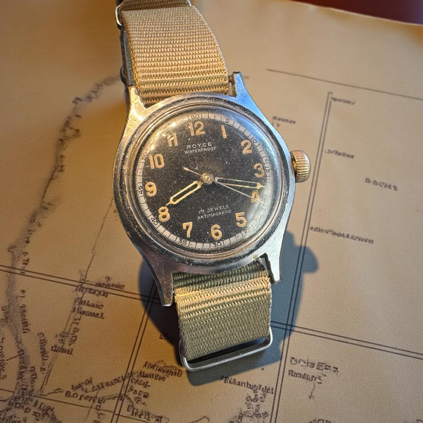 Vintage Swiss-made World War II era Overseas trench watch for sale