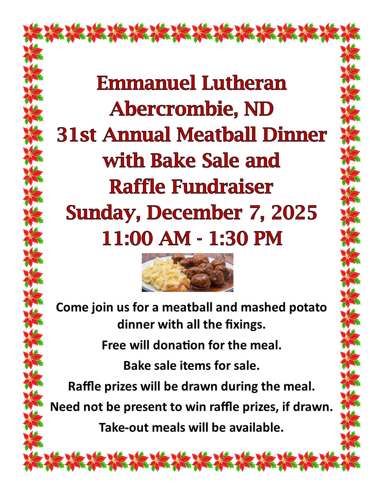 Emmanuel Meatball Dinner, Bake Sale & Raffle