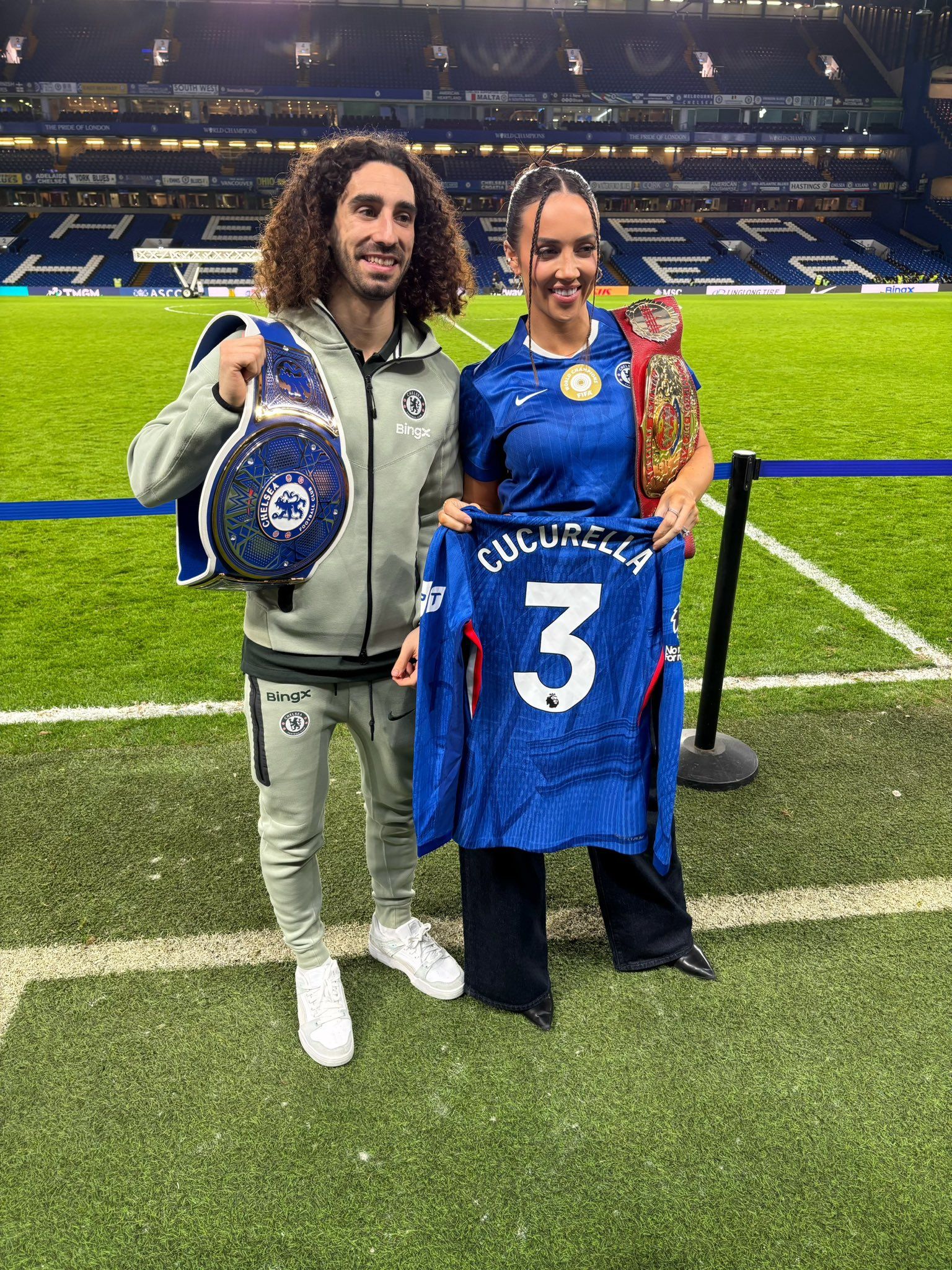 Marc Cucurella gives his signed jersey to Chelsea Green at