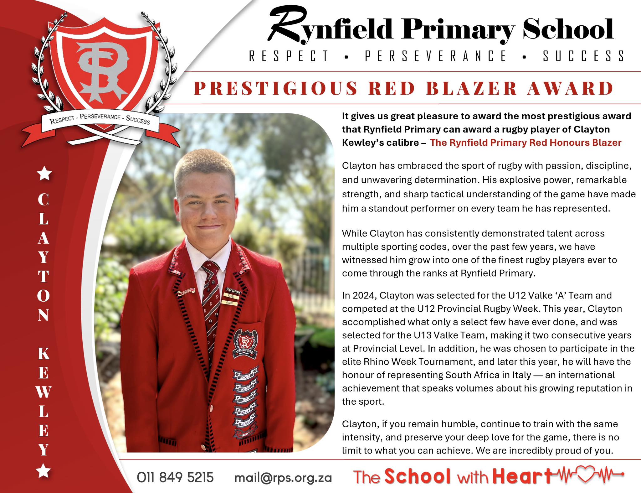 Rynfield - ⚜️• Prestigious Award •⚜️ Congratulations to Clayton Kewley ...
