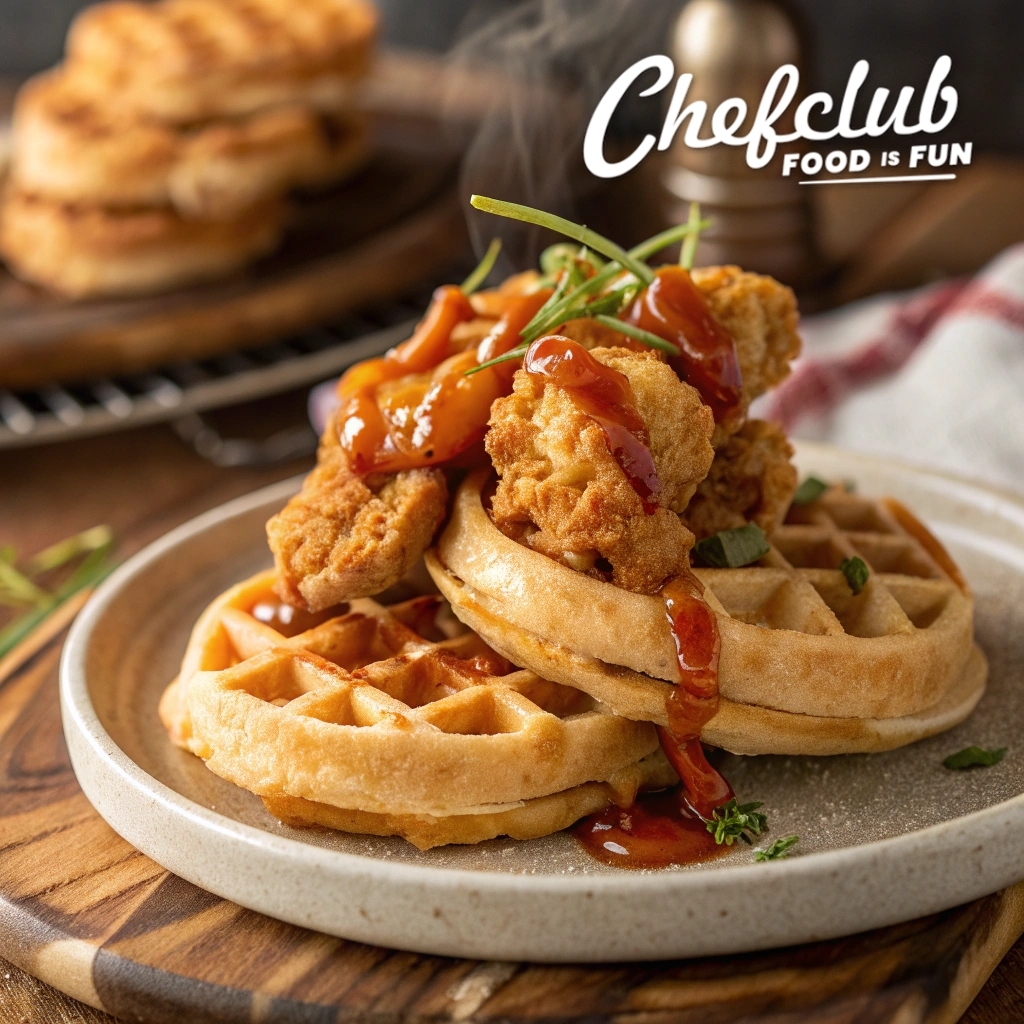 Chefclub - Garlic Cheddar Popcorn Chicken Waffles 🔥🧇 Bite-sized comfort ...