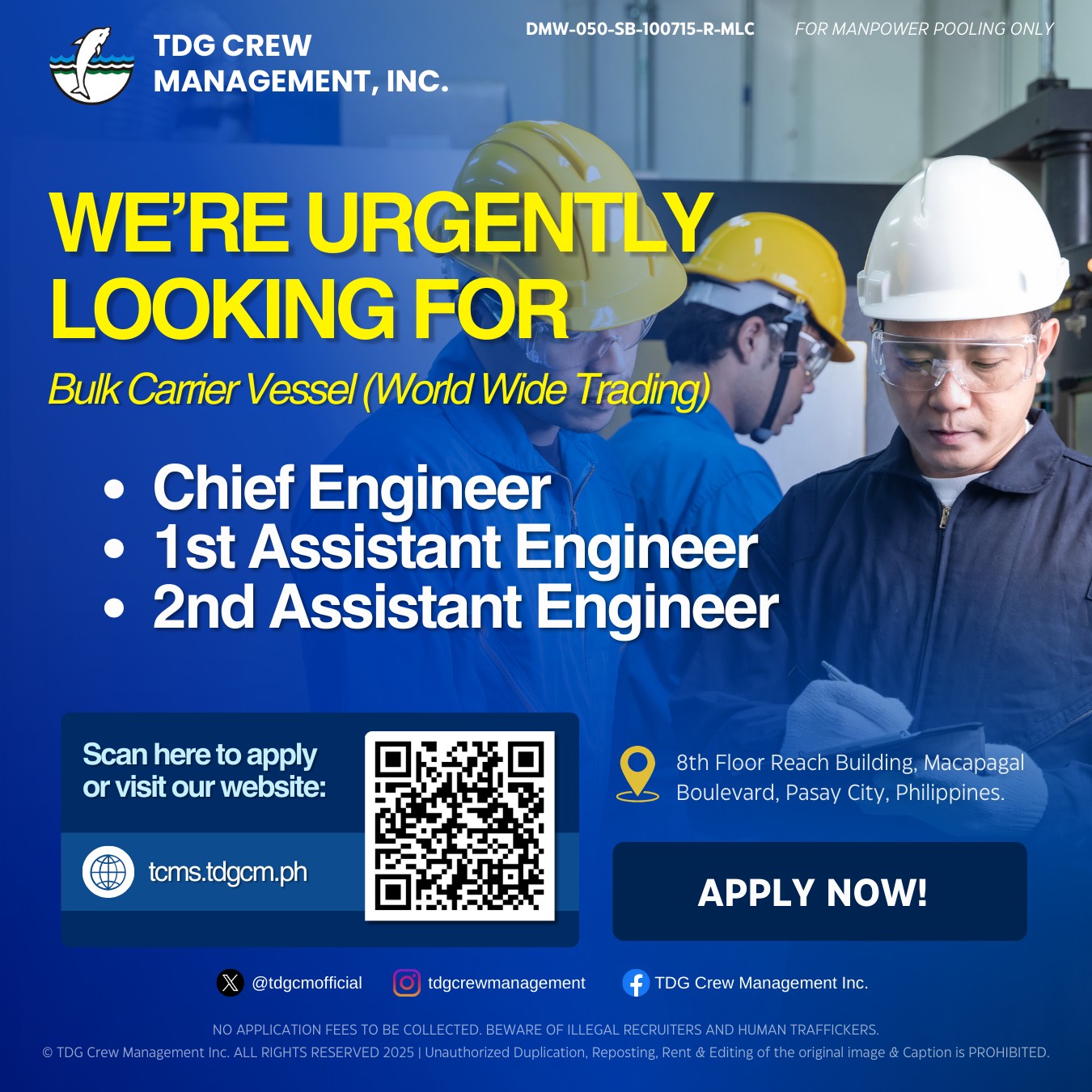 🌊 𝗨𝗥𝗚𝗘𝗡𝗧𝗟𝗬 𝗛𝗜𝗥𝗜𝗡𝗚 – 𝗝𝗢𝗜𝗡 𝗢𝗨𝗥... - TDG Crew Management Inc. | Facebook