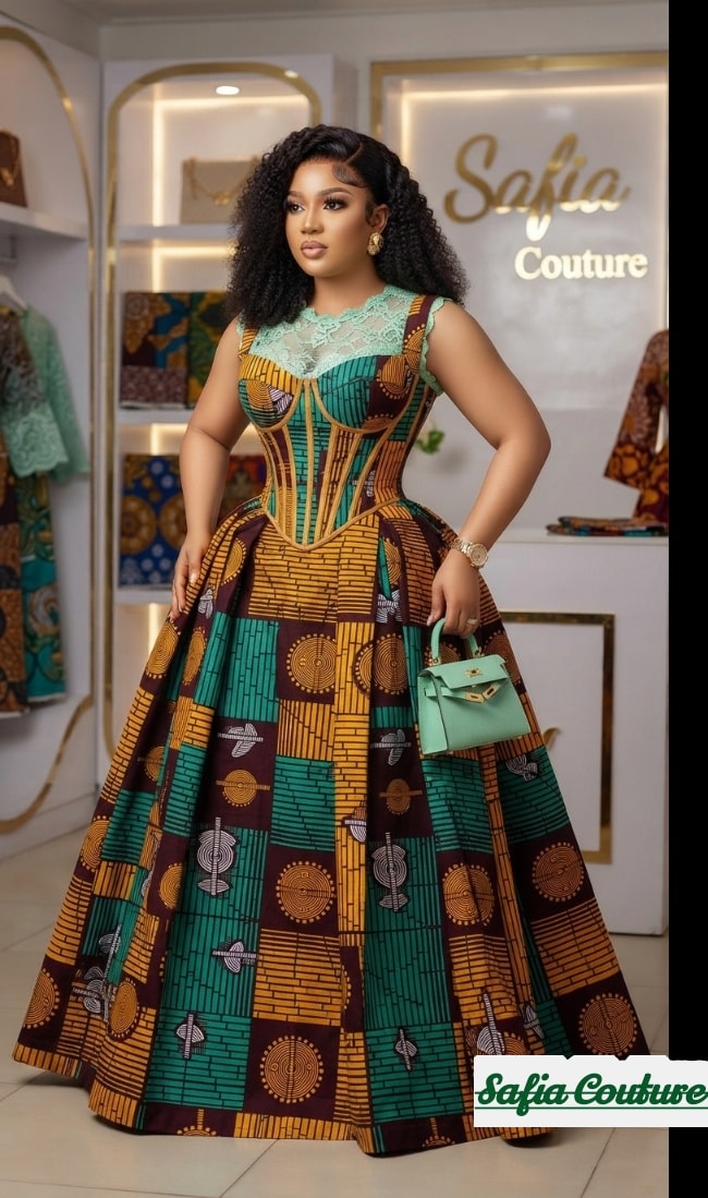 Our Ankara corset maxi dresses designs are made to help you arrive in style,elegant, flattering, and perfect for celebrating love. ❤️