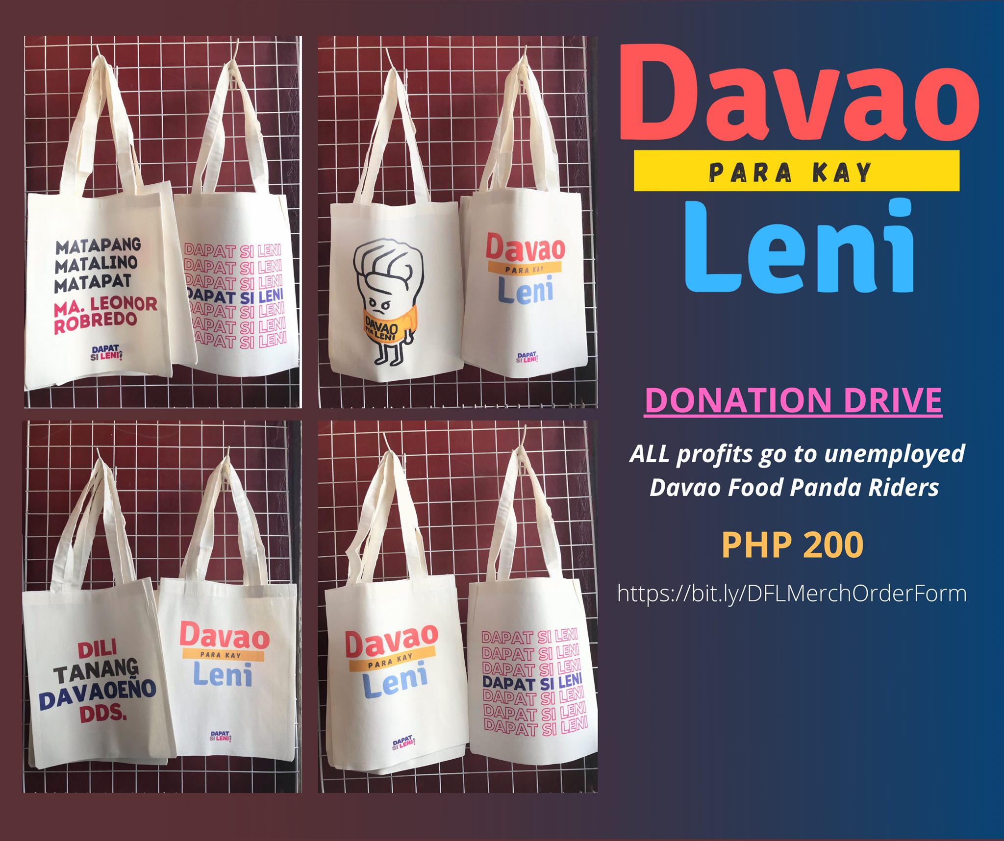Davao Volunteers Hub - DAVAO FOR LENI MERCHANDISE (Tote Bags) Noong ...