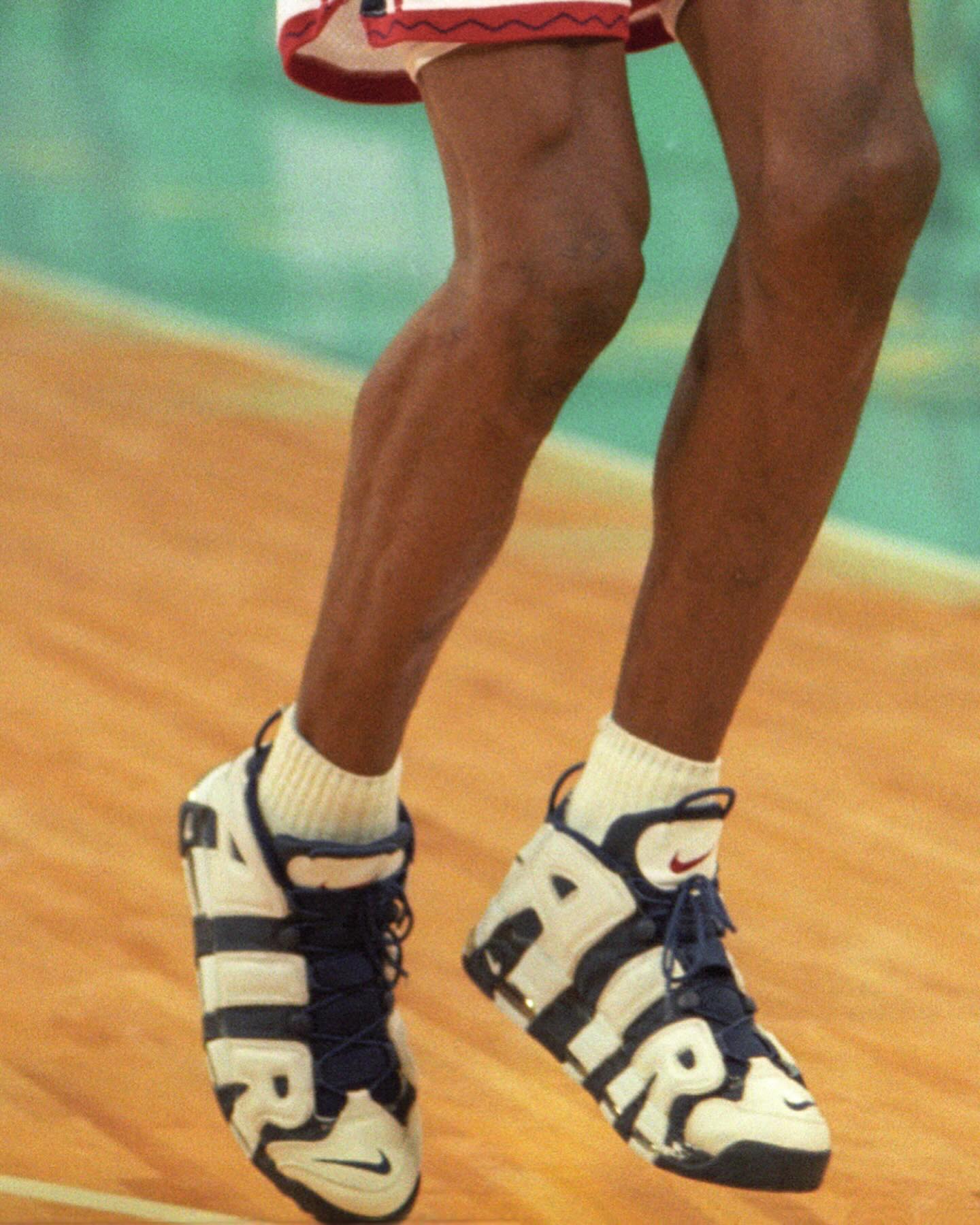 stephencurry30 is rocking the “Olympic” Nike Air More Uptempo 96 