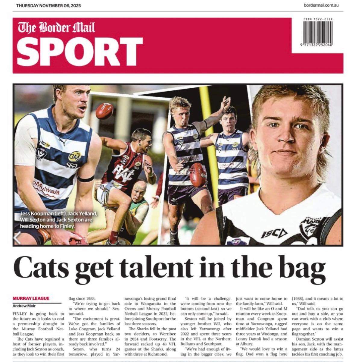 Finley - 📰 Back Page Feature – Finley FNC in The Border Mail! 🐱💙 Great ...