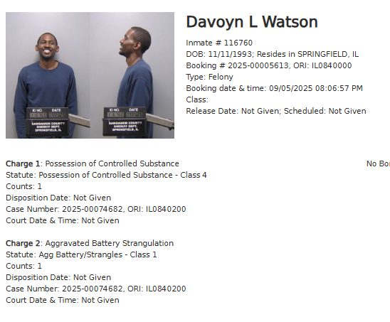 Downstate - Davoyn L Watson Inmate # 116760 DOB: 11/11/1993; Resides in ...