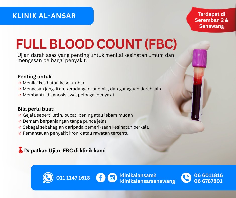 Klinik - 🩸 UJIAN FULL BLOOD COUNT (FBC) Pemeriksaan Darah Lengkap untuk ...