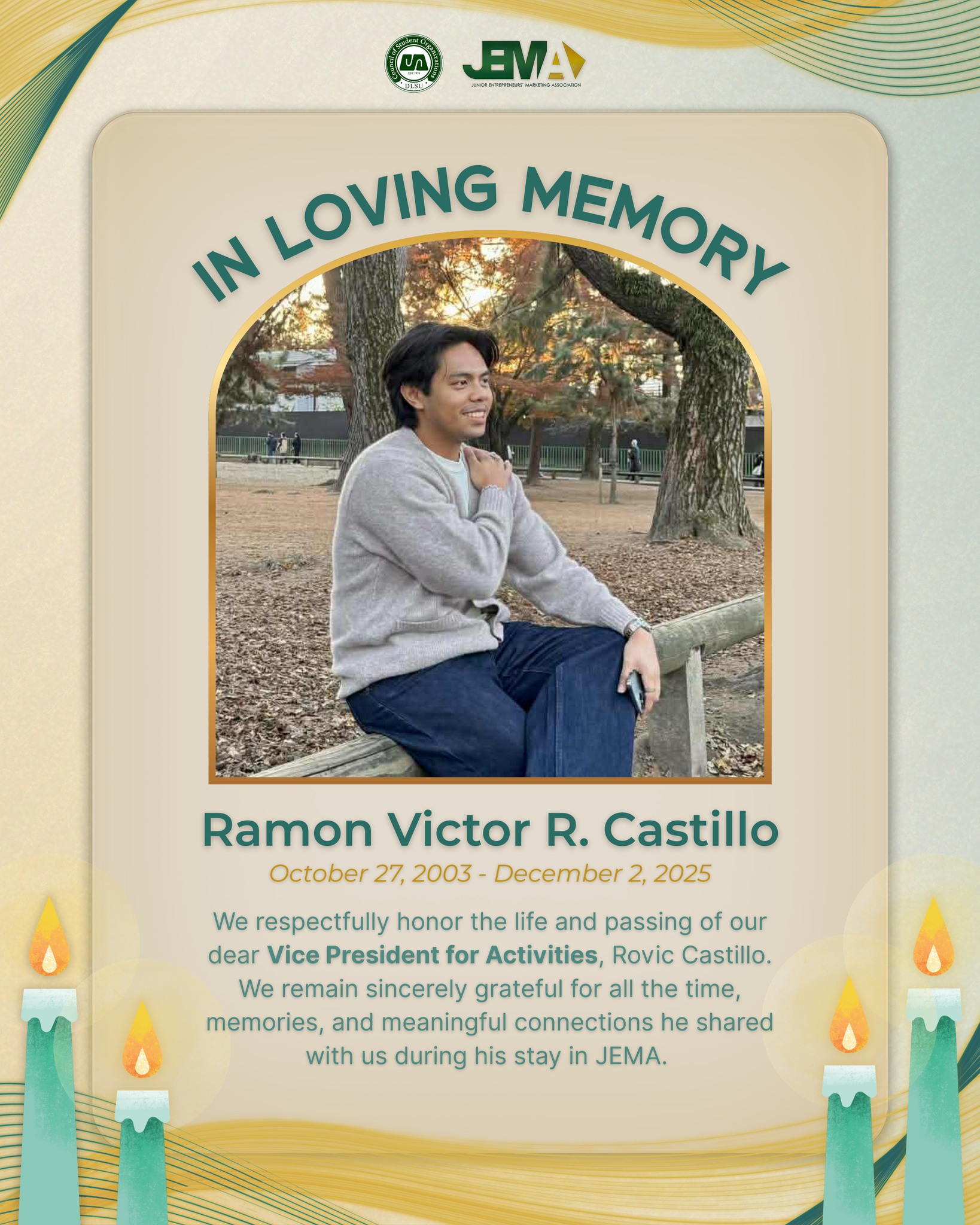 DLSU JEMA - We respectfully honor the life and passing of... | Facebook