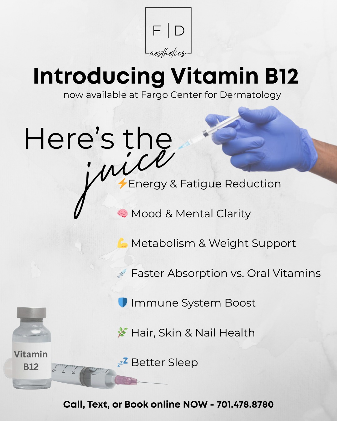 vitamin b12 injection cypress 🚨 Now Available: B‑12 Injections at FargoDerm! Feeling run-down, foggy, or just off your game? A quick B‑12 shot could be the energy reboot you need. ✨ Supports: ✔️ Natural energy ✔️ TOP 10 BEST B12 pet anemia support Net Weight:5mg