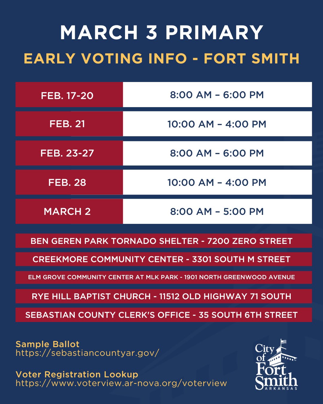 🗳️ March 3 Primary Early... - City of Fort Smith, Arkansas | Facebook