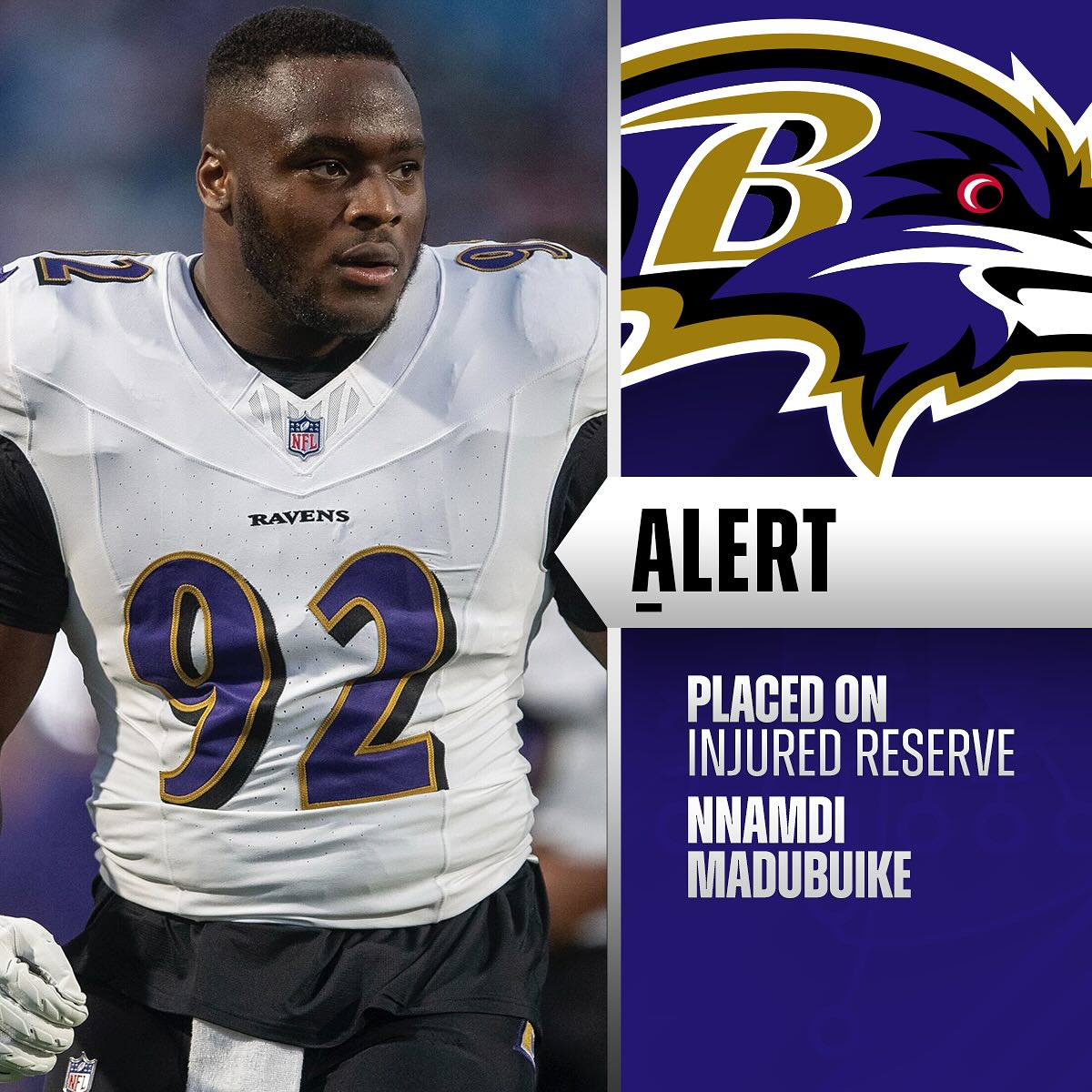 NFL - Ravens place DT Nnamdi Madubuike on IR. 📷: Adrian Kraus/AP | Facebook