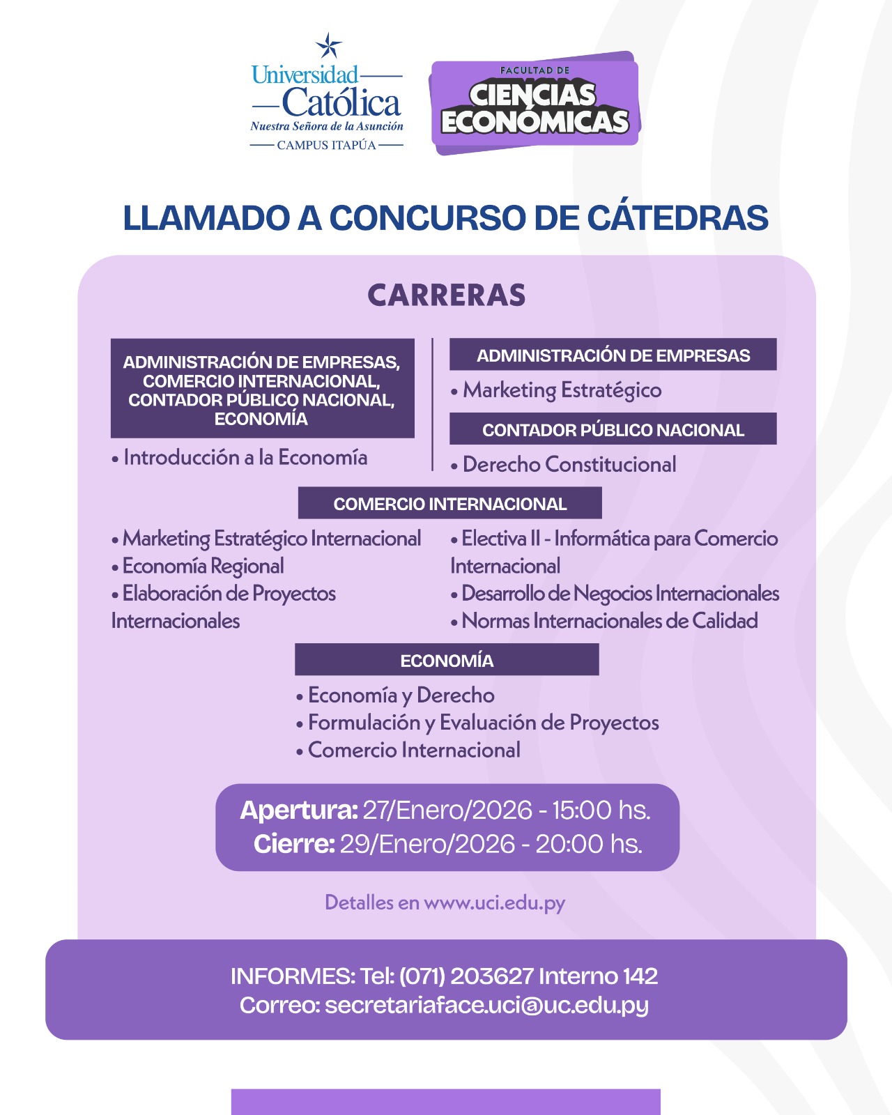 Universidad - 📢LLAMADO A CONCURSO DE CÁTEDRA Facultad de Ciencias ...