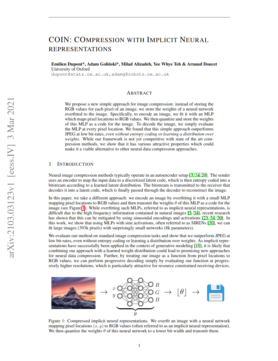 Québecai - COIN: COmpression with Implicit Neural representations ...
