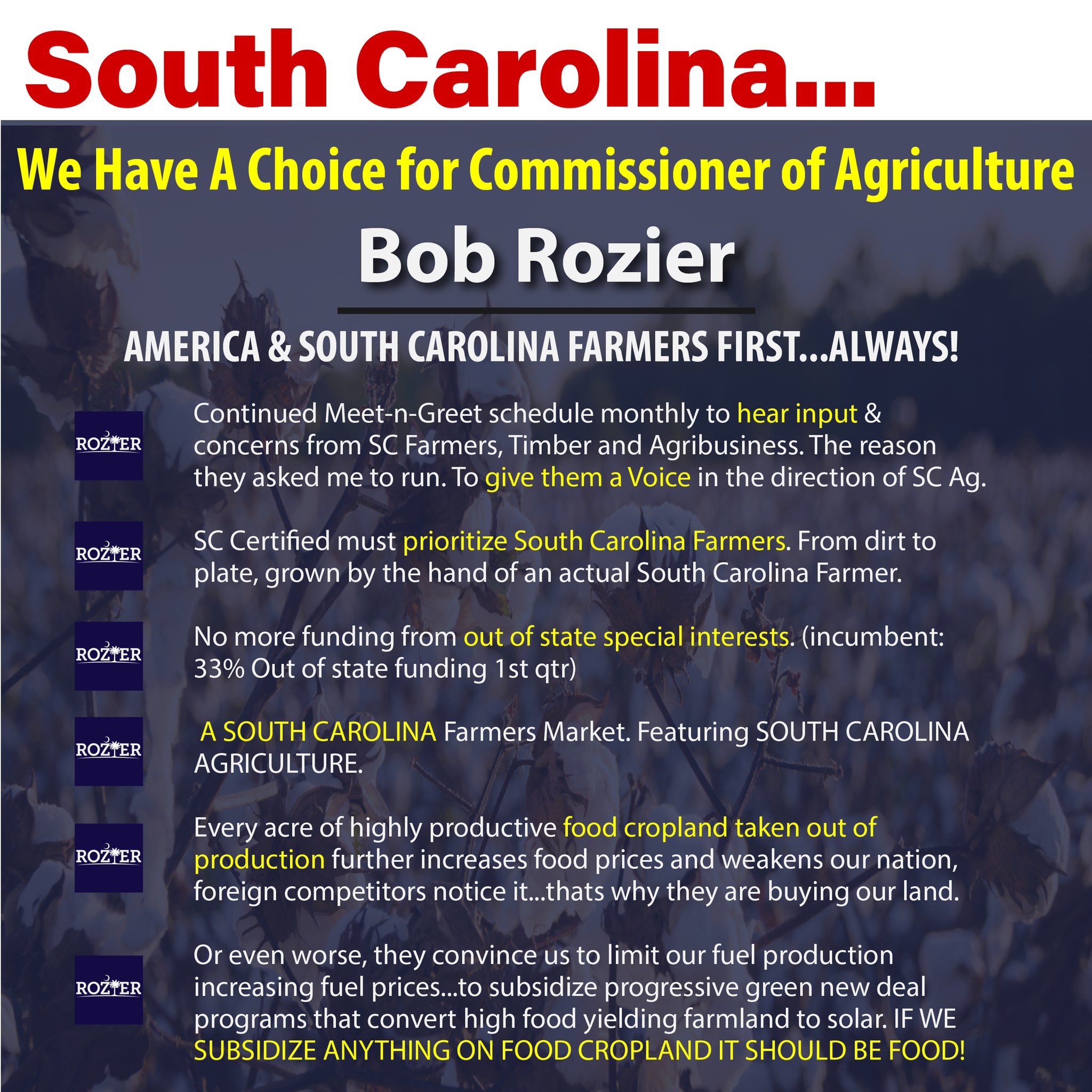 Rozier For SC Commissioner of Agriculture