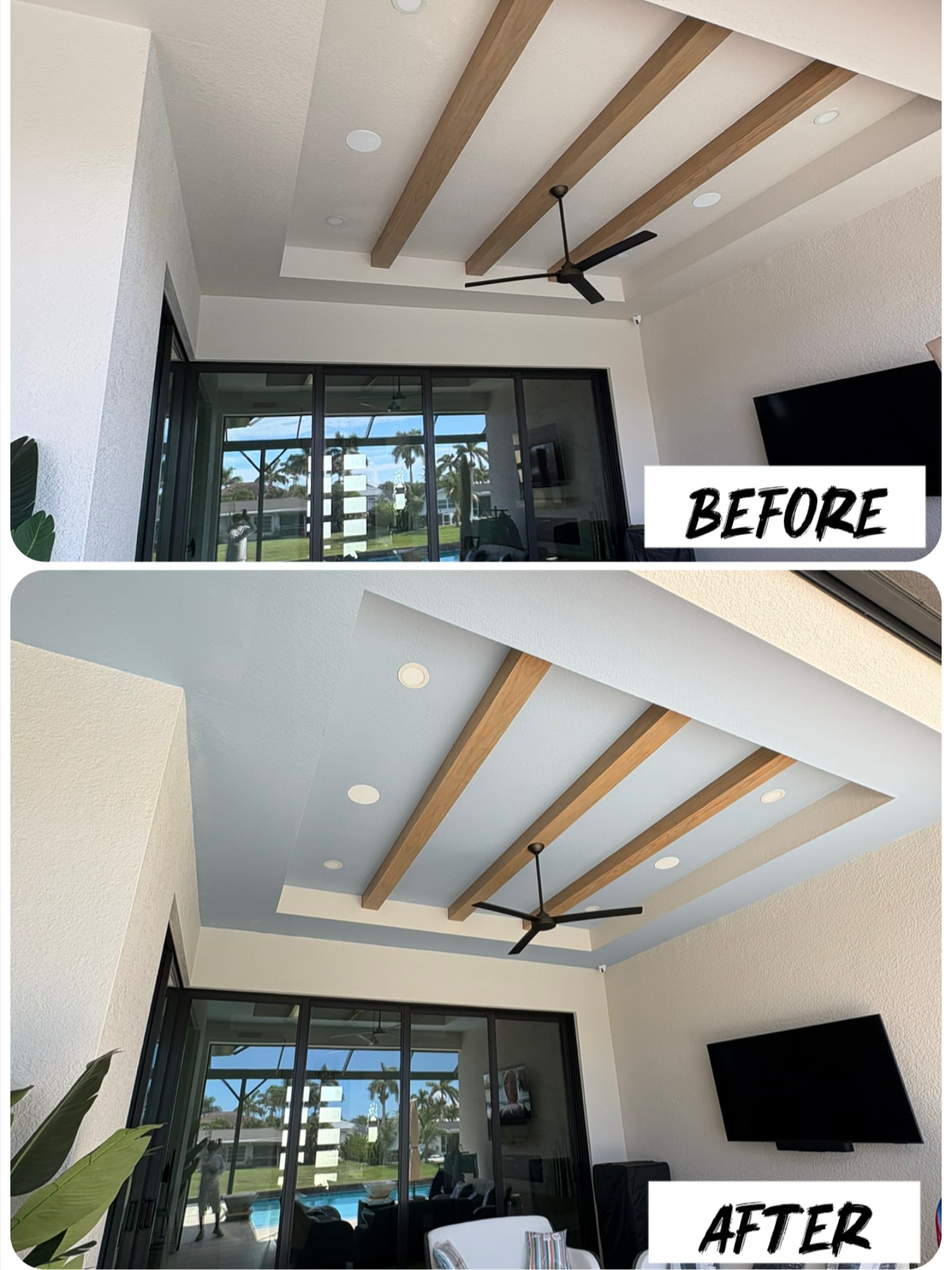 Solid - Ceiling repaint 🩵 Before 🆚 After Color by @sherwinwilliams ...
