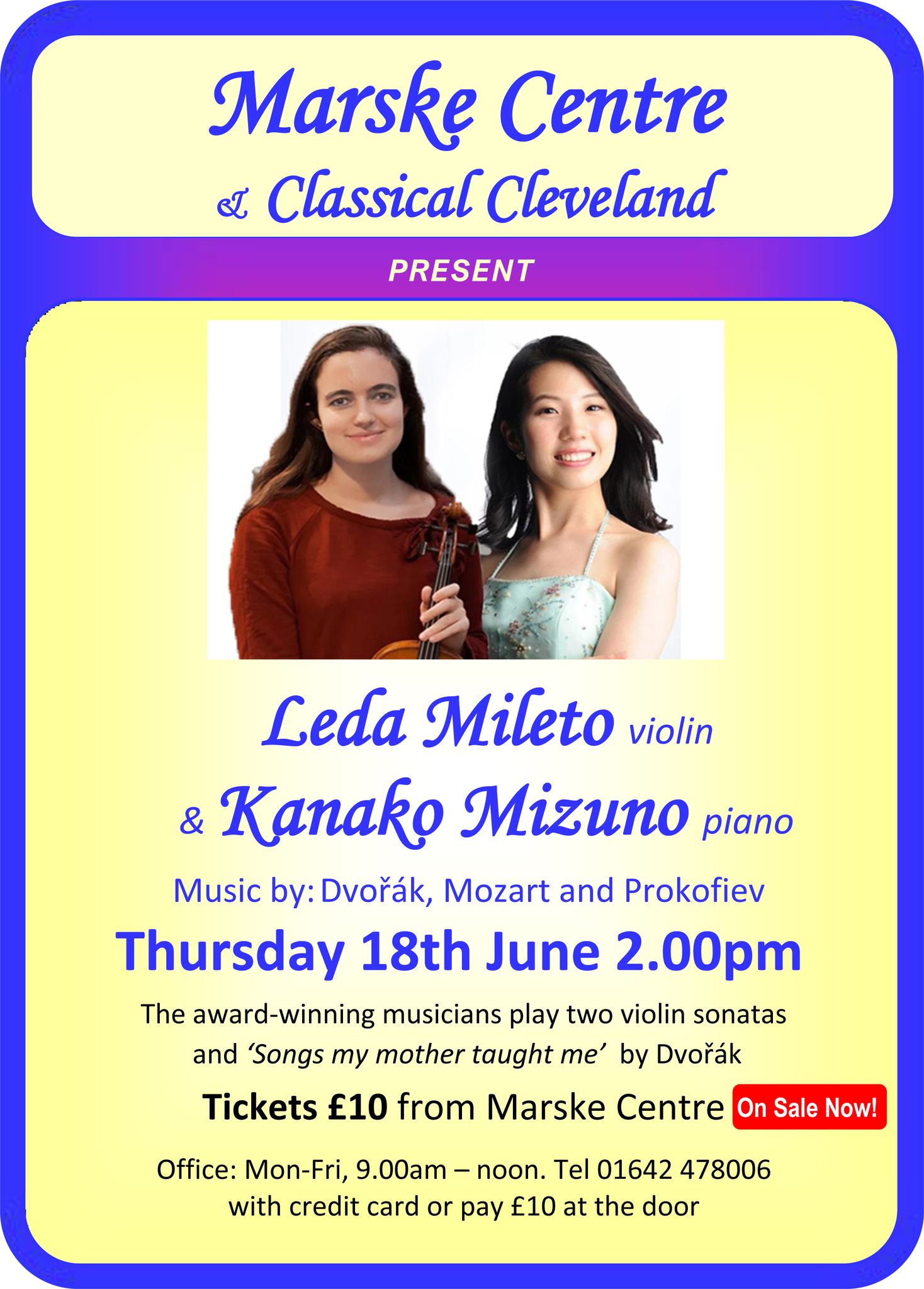 Classical concert at Marske Centre with Leda Mileto and Kanako Mizuno