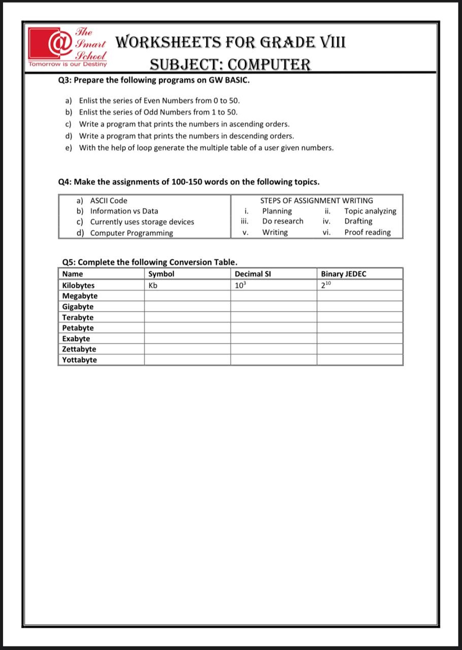 Grade 8 Computer... - The Smart School Jamshed Road Campus