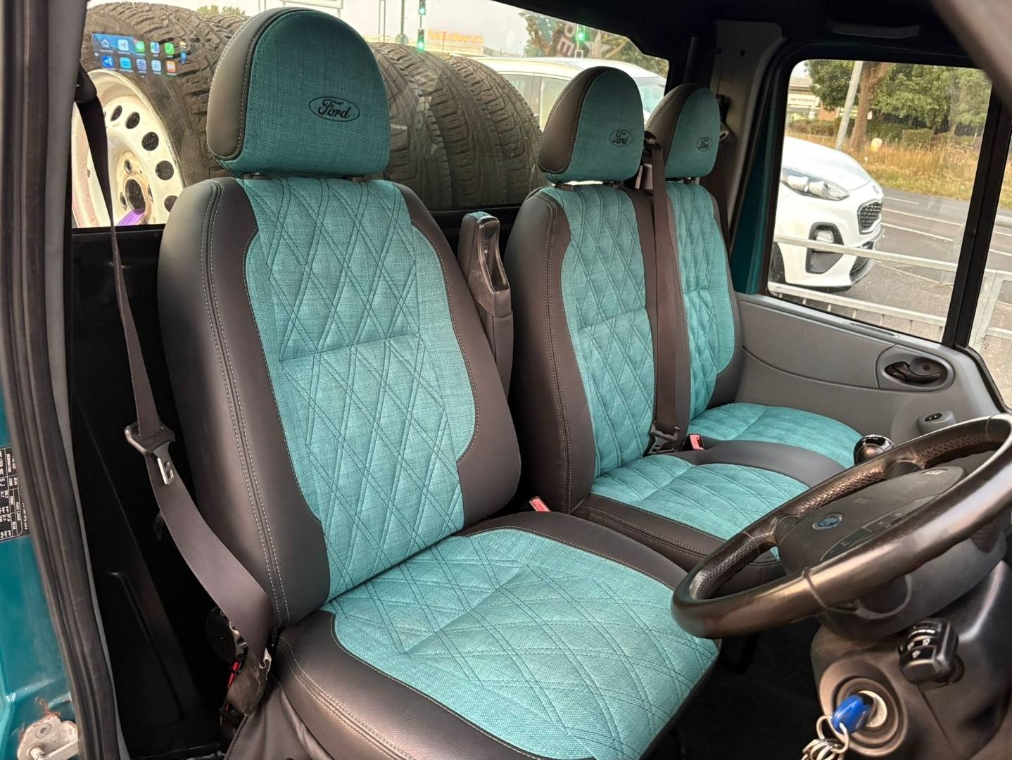 RhinosAutostyling Luxury Grey Quilted Diamond Faux Leather Seat Covers For Ford Transit MK7 – Front Pair, Water Resistant
