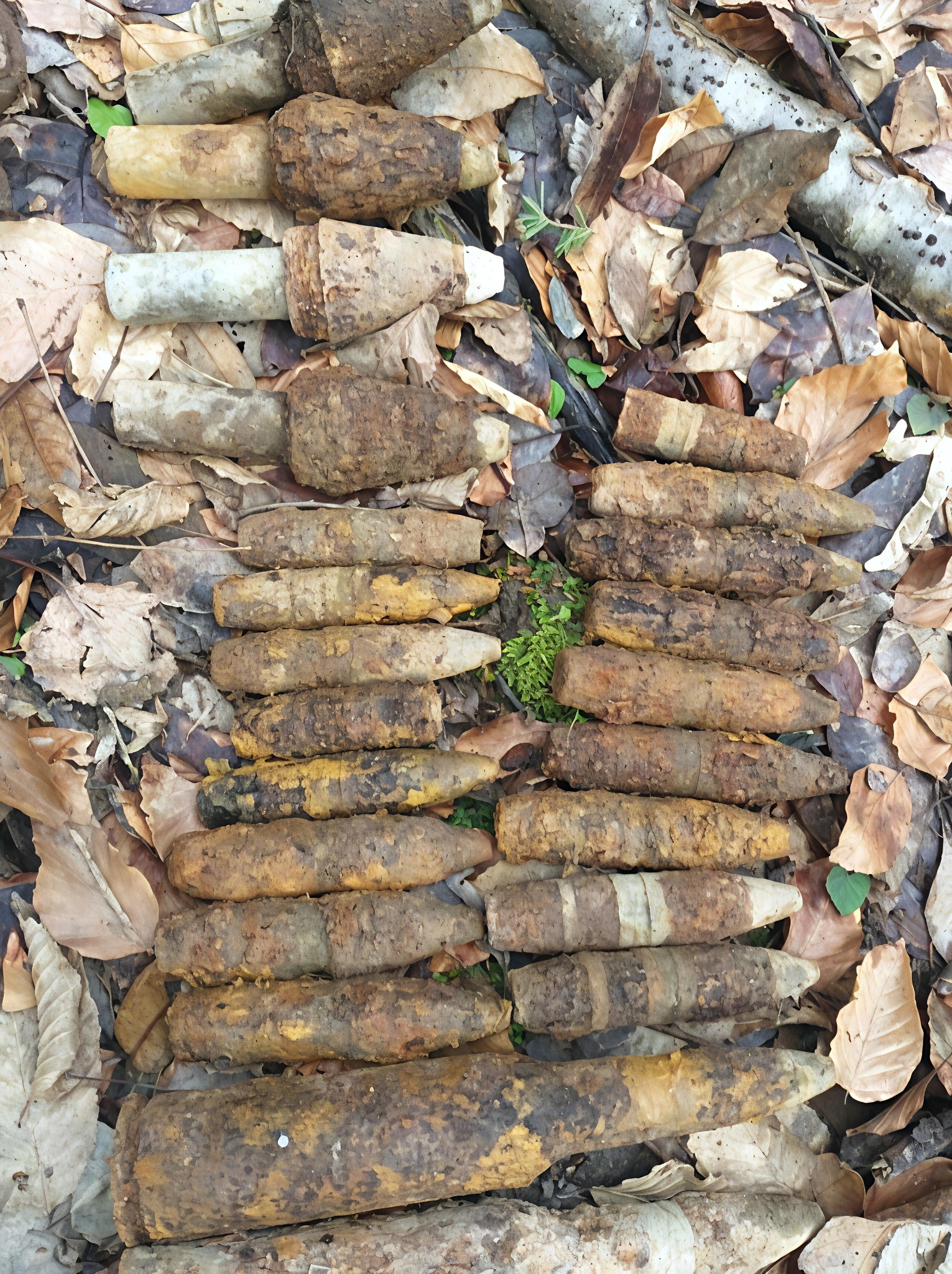 Annya - The image shows a collection of unexploded ordnance, likely ...