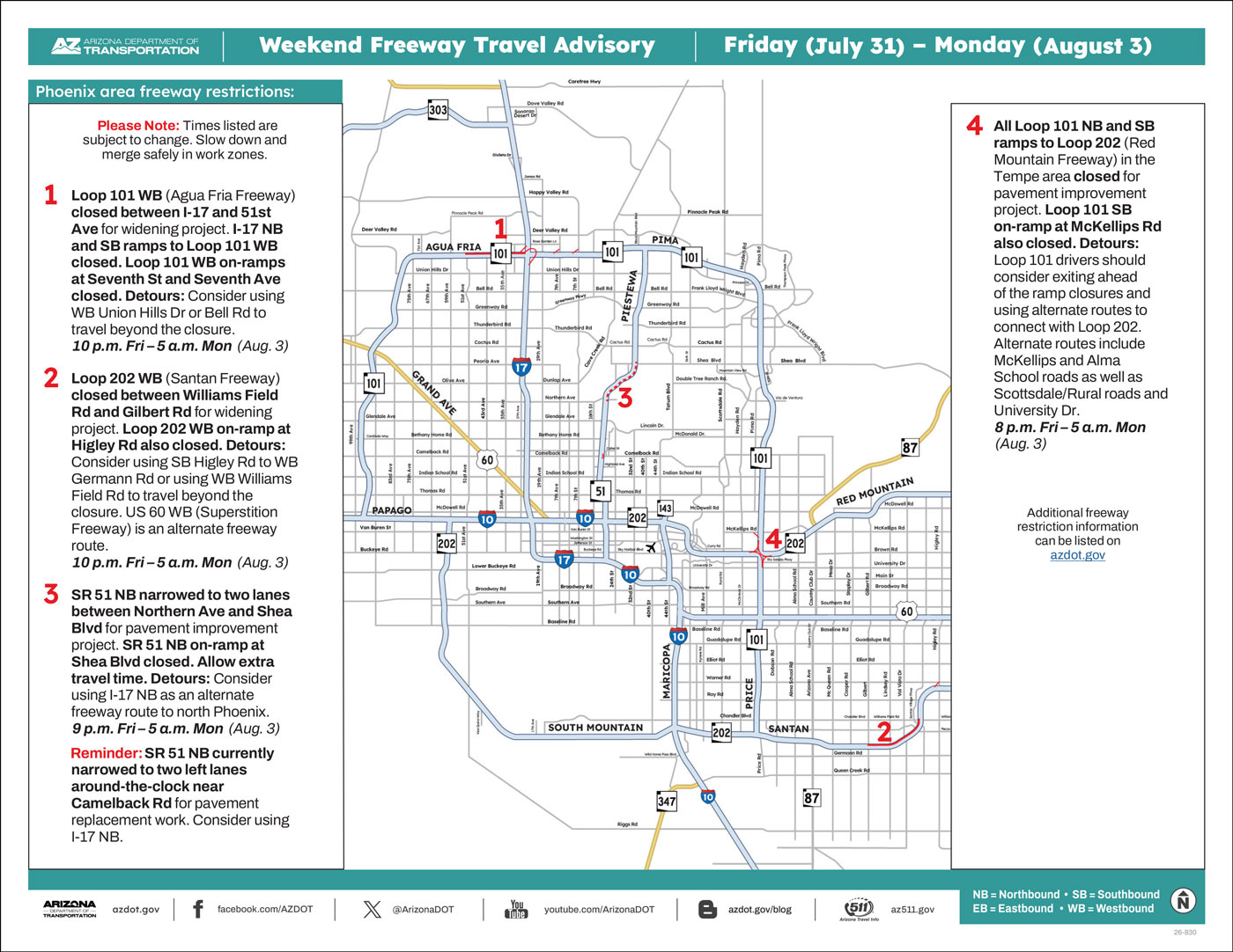 🚗Weekend Freeway Travel Advisory (Phoenix area)🚚 Two Phoenix
