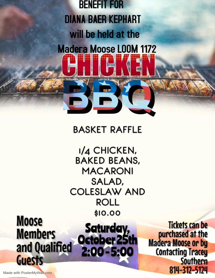 Chicken BBQ and Basket Raffle to Benefit Diana Baer Kephart
