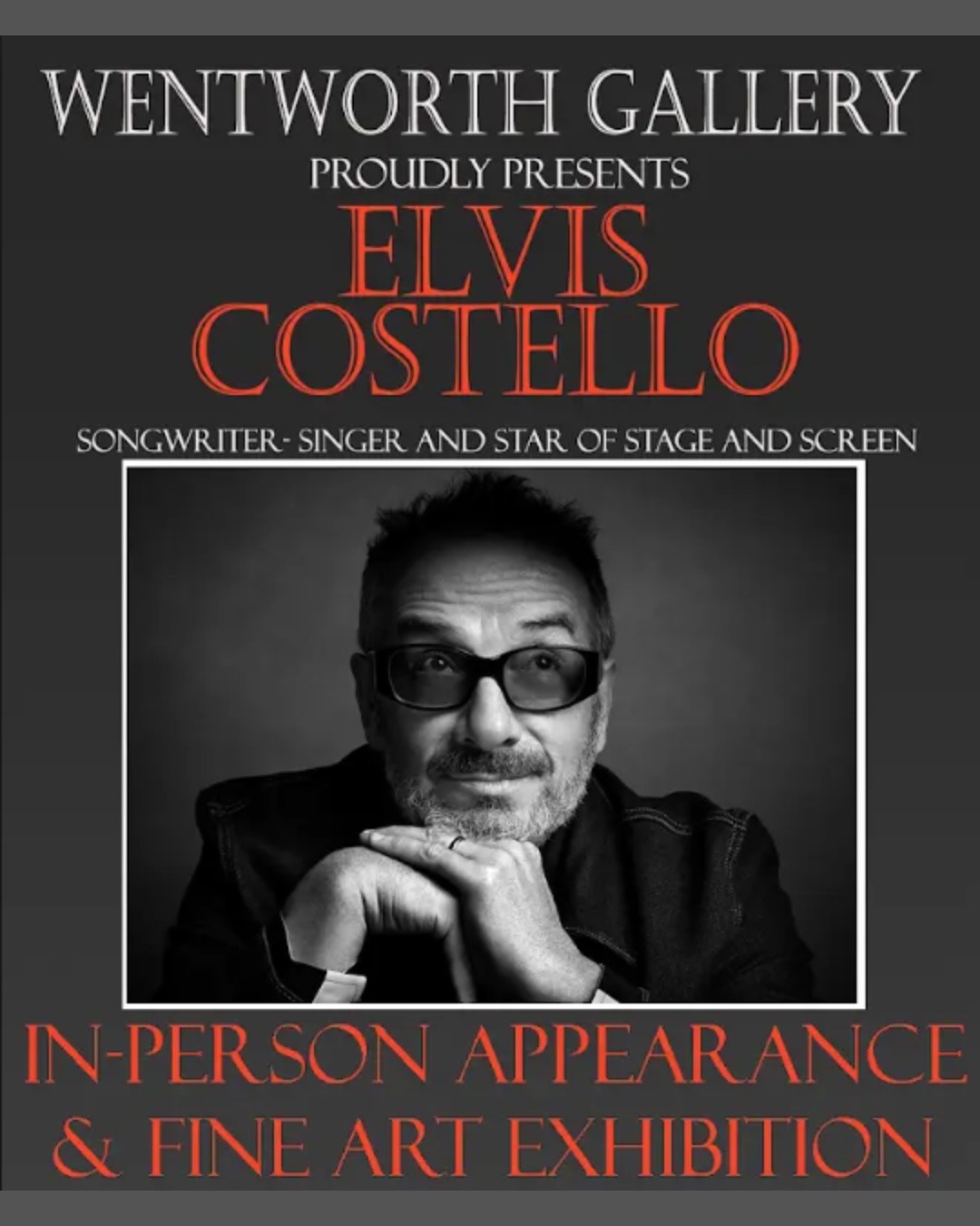Don't miss out! Elvis Costello will be at Wentworth Gallery next