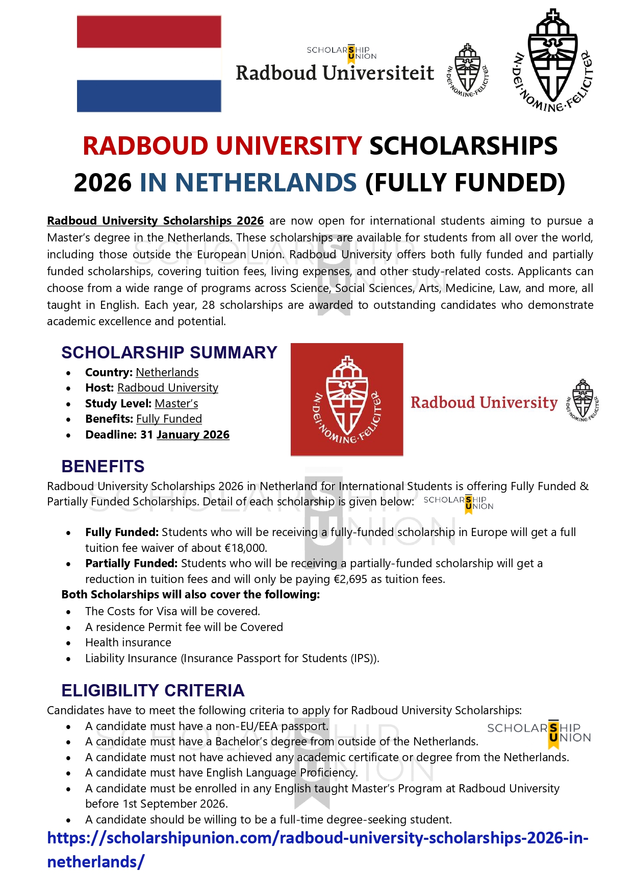 Scholarship - Radboud Scholarship Program 2026 in Netherlands 🇳🇱 - Host ...