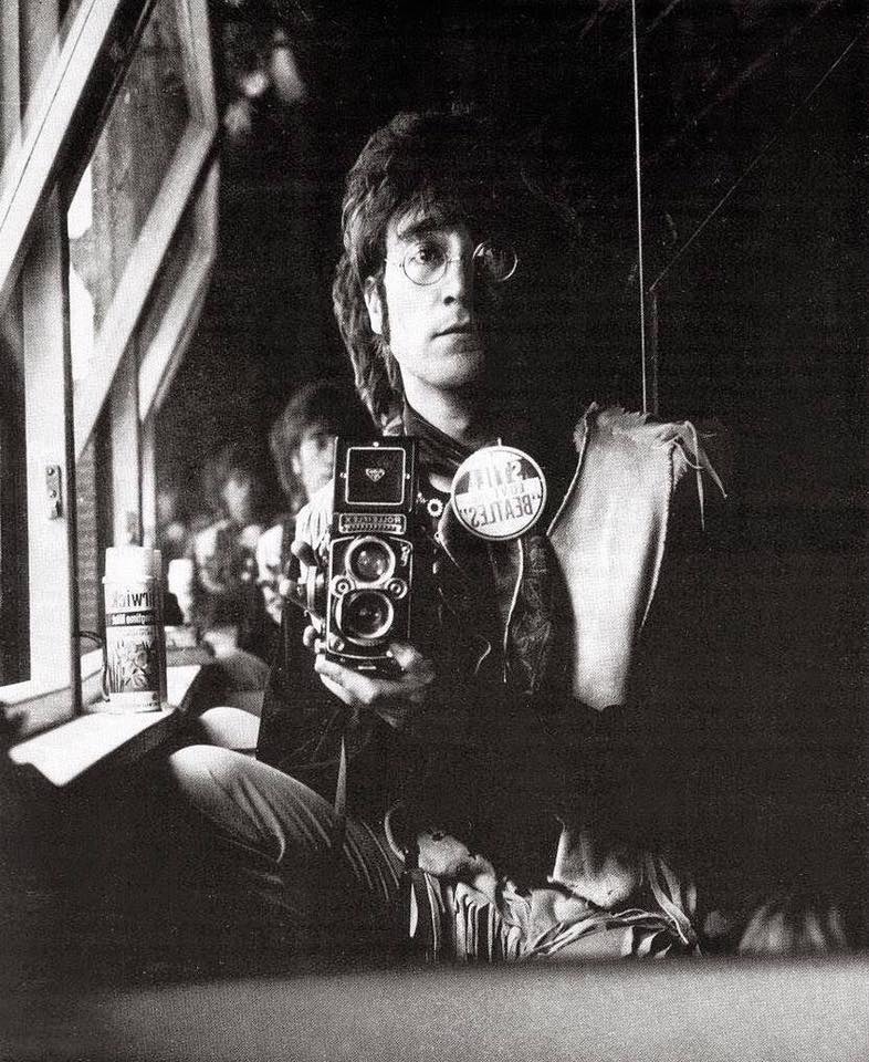 Self-portrait of John Lennon and his Rolleiflex camera in the