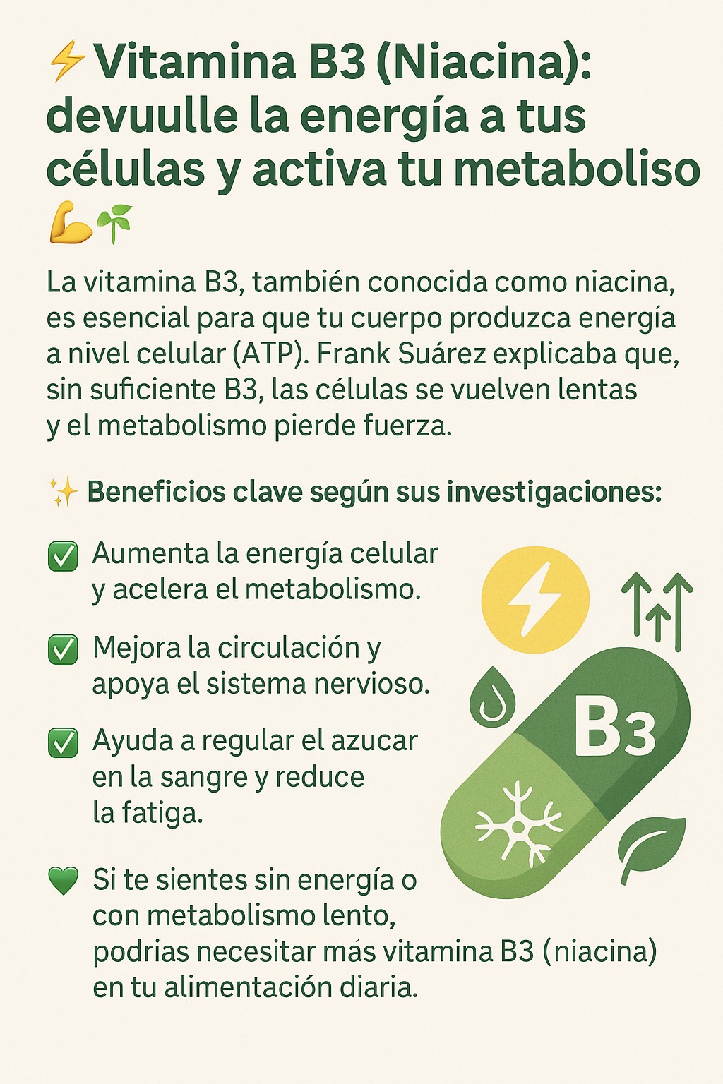 l-carnitina y vitamina b3 para que sirve (Niacina): devuelve la energía a tus células activa tu metabolismo 💪 ¿Te has sentido con cansancio, sueño o metabolismo lento aunque duermas bien? 😴 Frank Suárez explicaba eso product interest_not overnight Skin Lightening in Victoria Count:60 Count