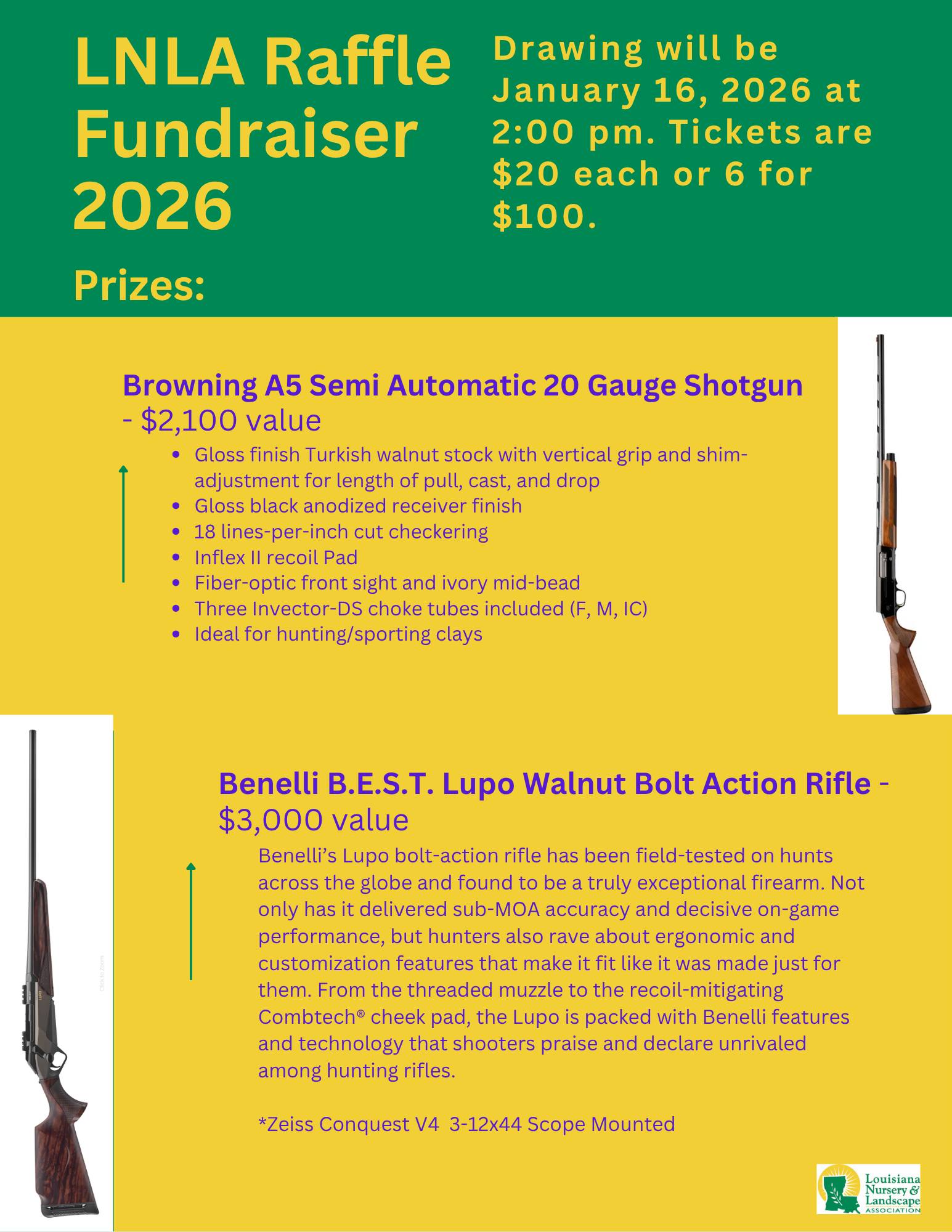 Louisiana - 🎟️ Get Your Tickets for the 2026 LNLA Raffle! 🔥 Don't miss ...