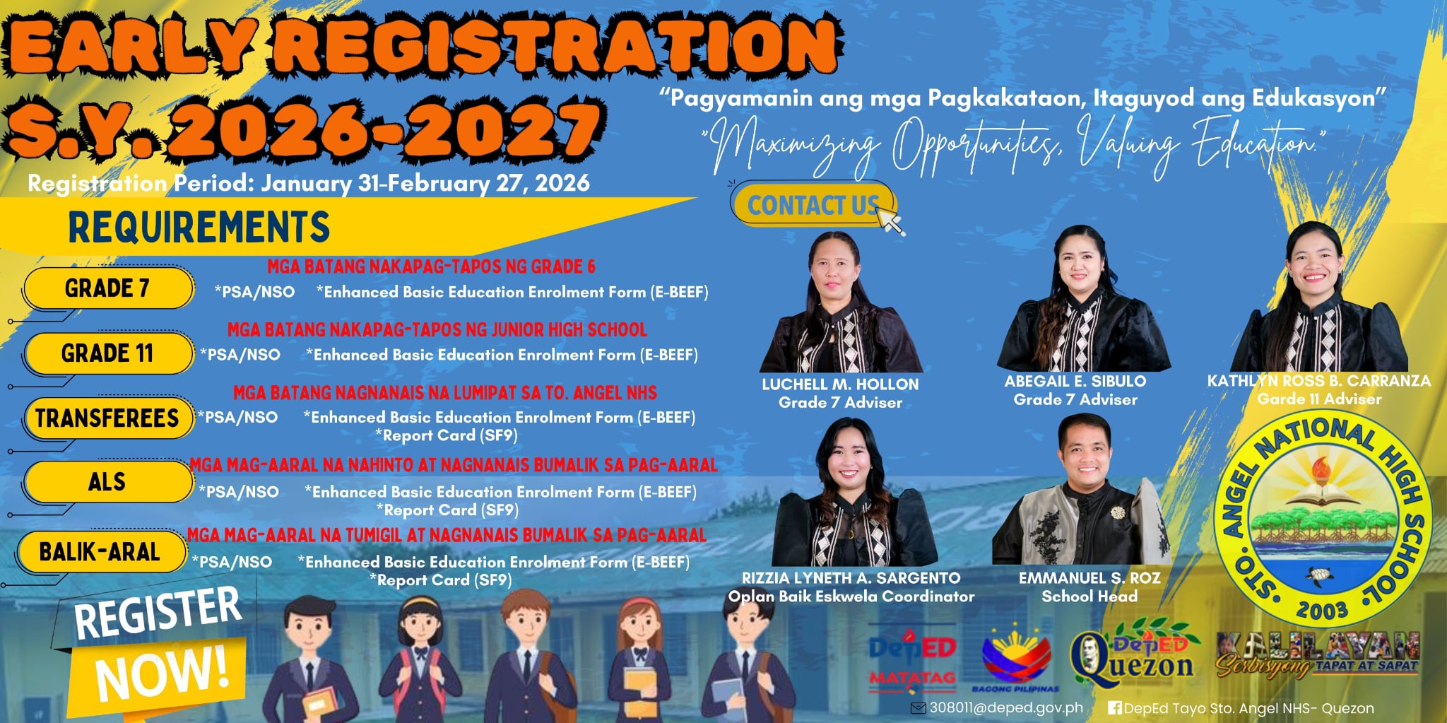 DepEd - 📚 EARLY REGISTRATION IS NOW OPEN! 📚 Sto. Angel National High ...