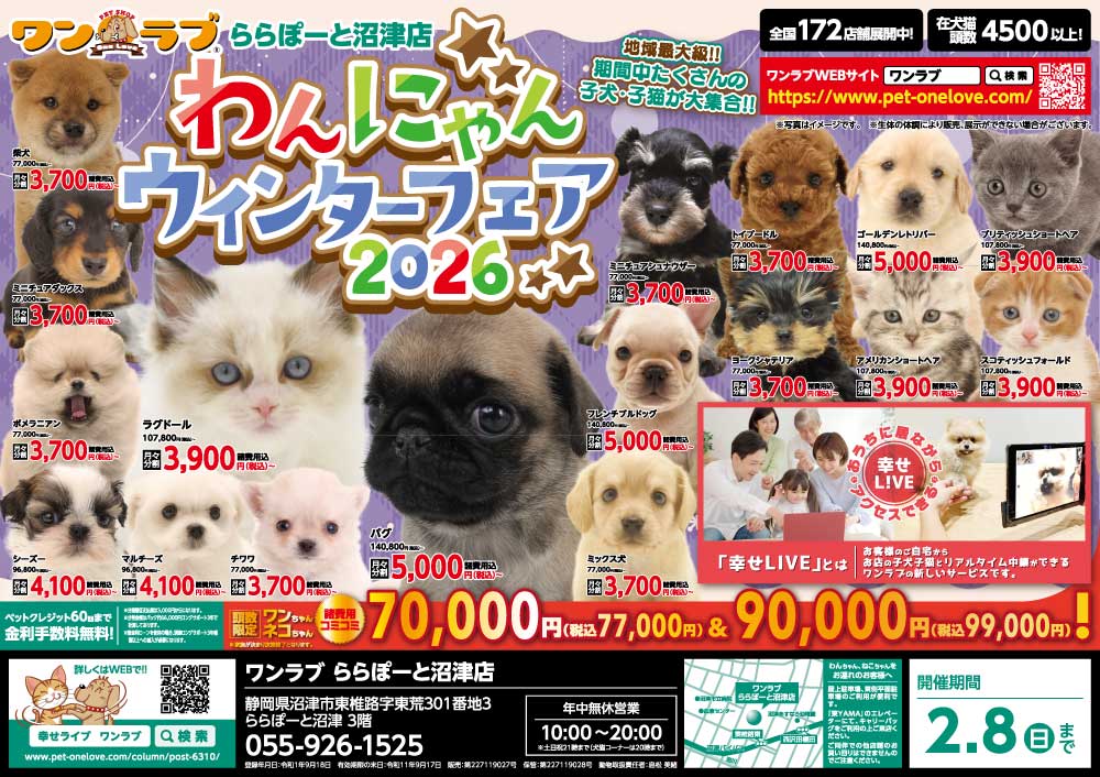 わんにゃんウィンターフェア2026 開催!!】静岡県 ワンラブ ららぽーと