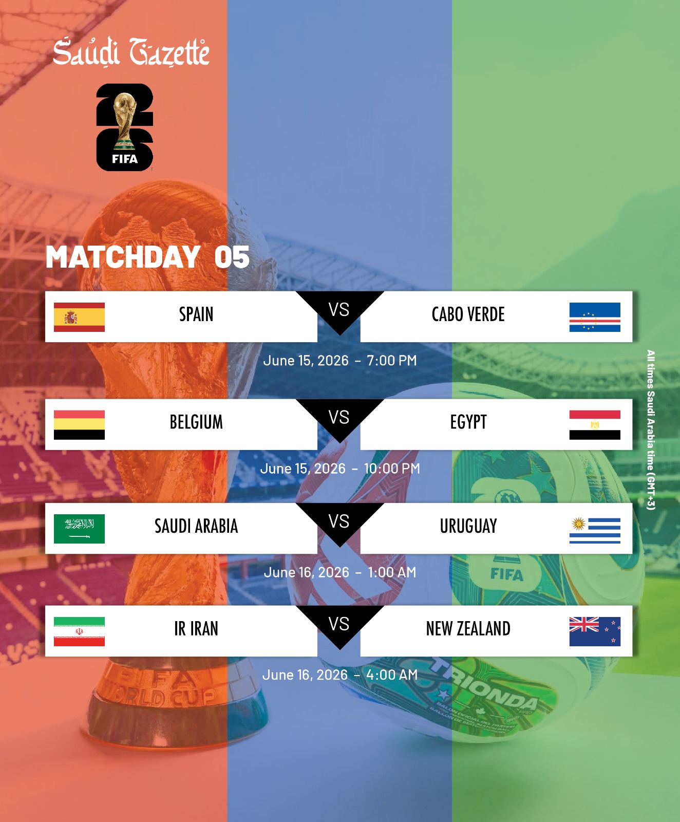 Matchday 5. 🏆 Today's World Cup 2026 fixtures. #FIFAWorldCup