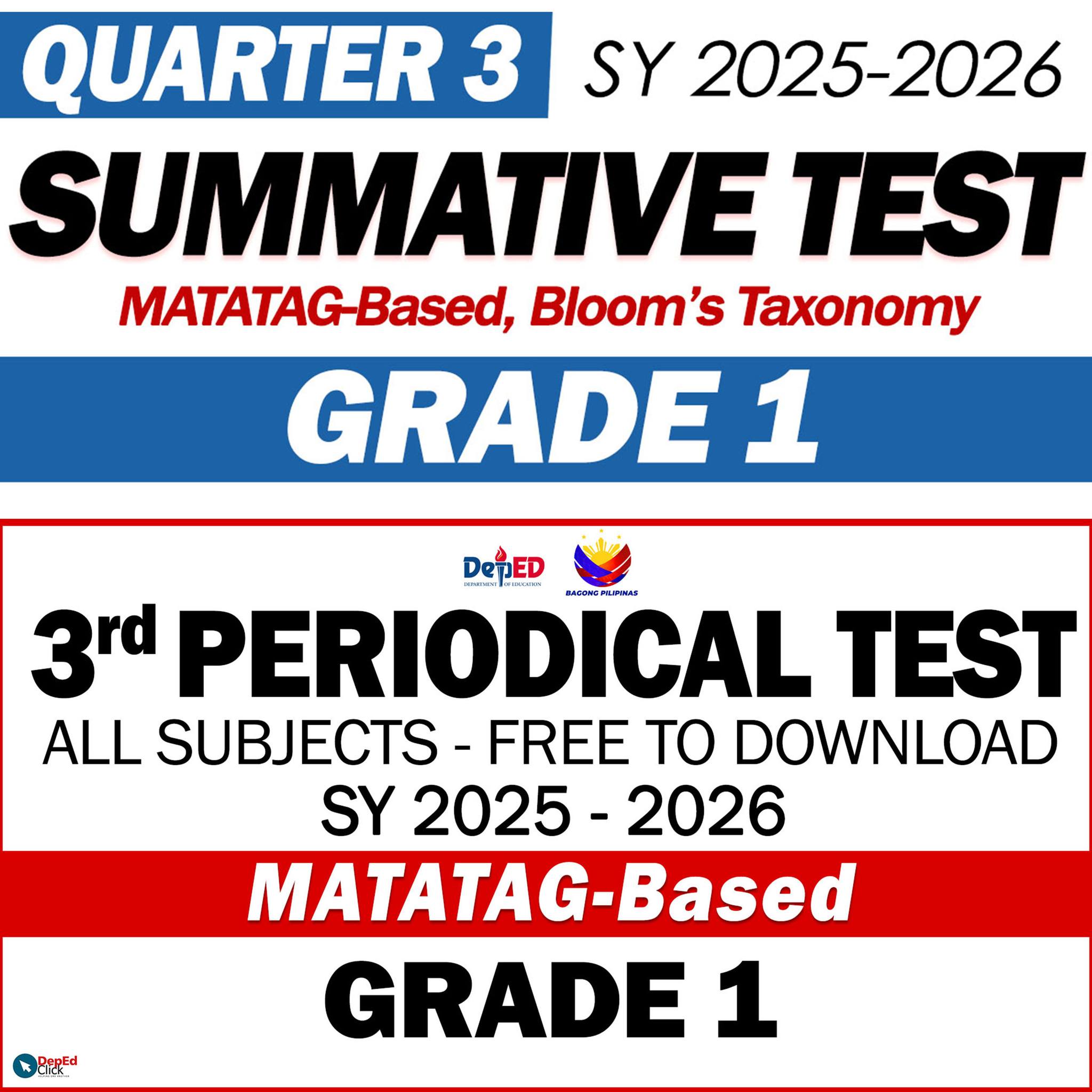 DepEd - GRADE 1 SUMMATIVE TESTS (Q3) MATATAG-Based, All Subjects FREE ...