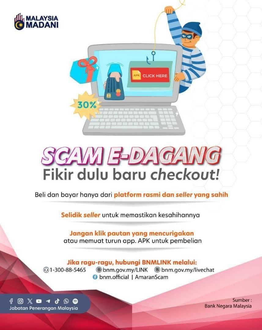 Polis - ⚠️ Awas Scam E-Dagang! 🛑 Jika terpedaya, segera hubungi bank ...