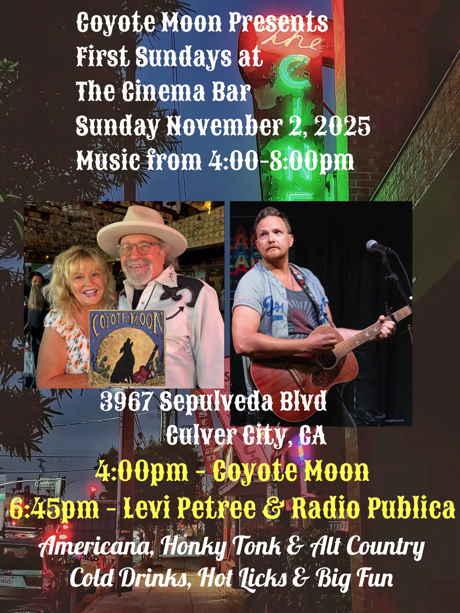 Coyote Moon Presents First Sunday Funday at The Cinema Bar
